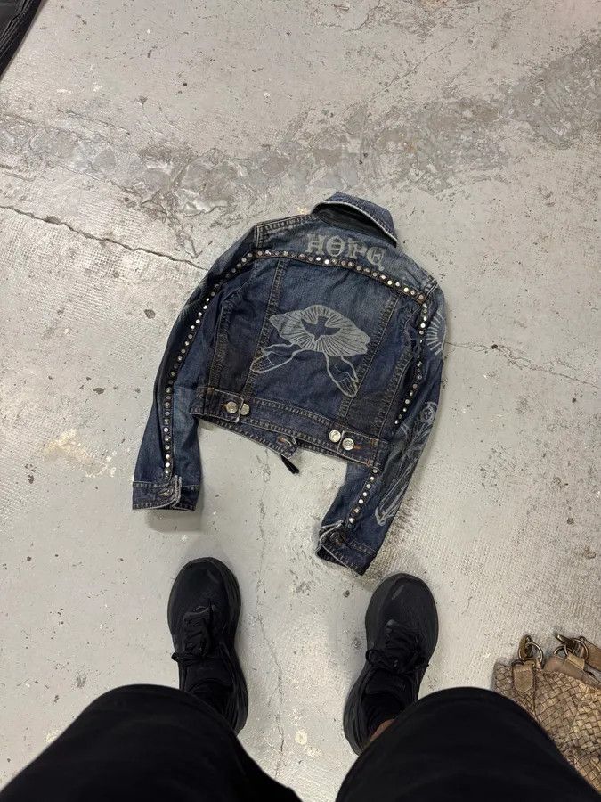 Designer × Dsquared2 × Vintage FW2005 Dsquared2 Jesus Lord Peace Cropped Denim Jacket Size XS / US 0-2 / IT 36-38 - 7 Thumbnail