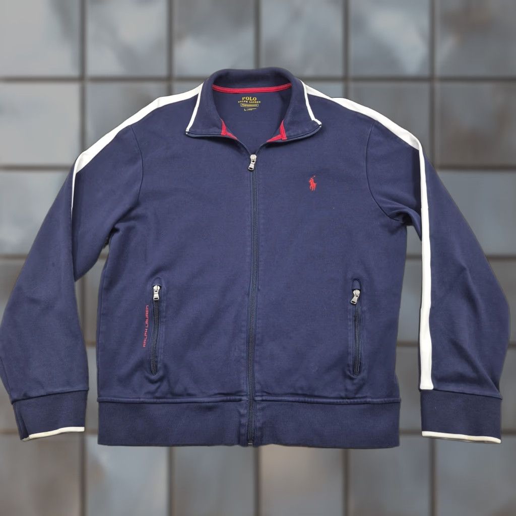 Polo Ralph Lauren Polo Ralph Lauren Track Jacket Mens Large Blue White Stripe Full Zip Performance Size US L / EU 52-54 / 3 - 1 Thumbnail