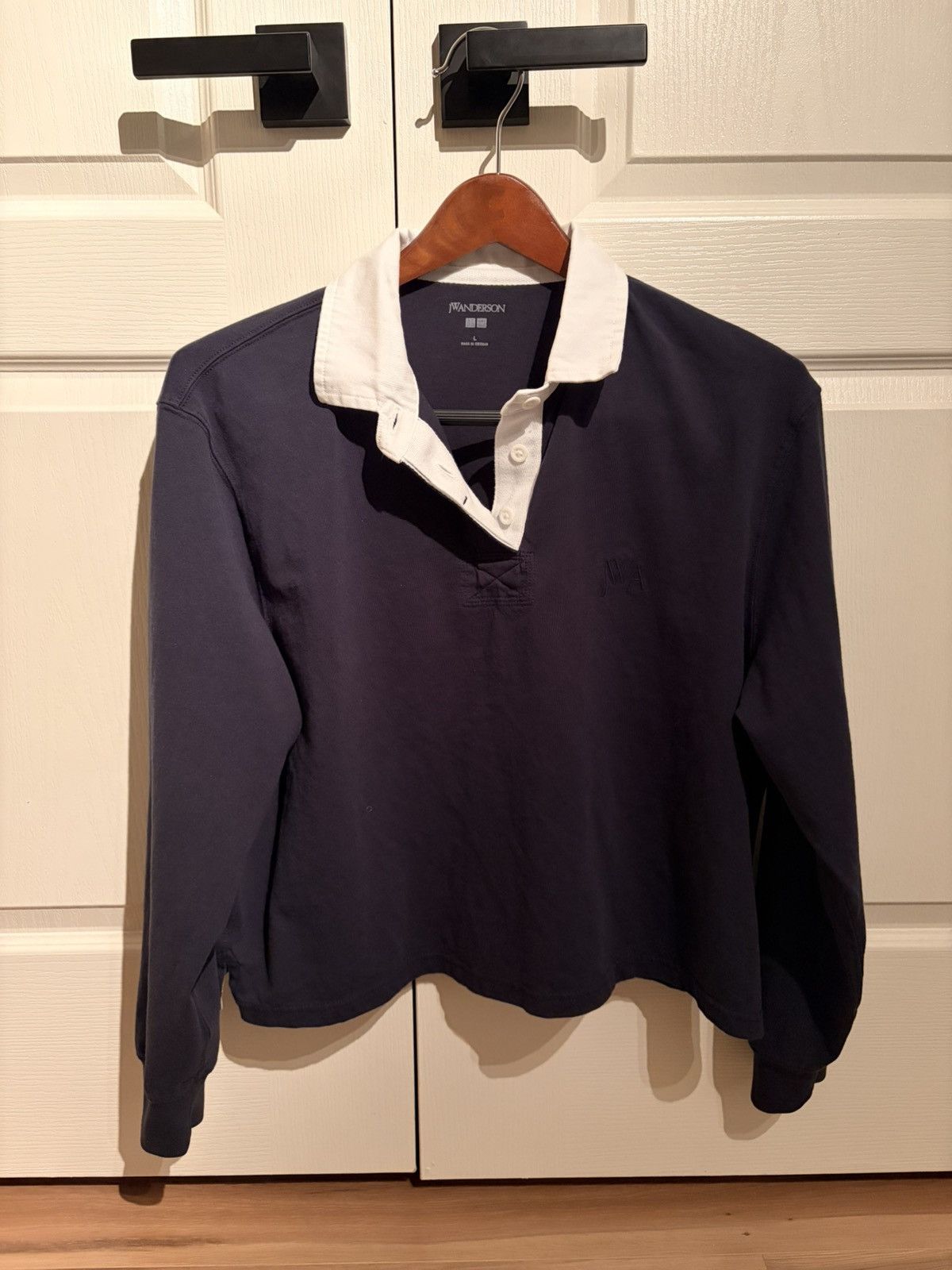 JW Anderson Cropped Uniqlo Blue Collared Rugby Shirt SS25