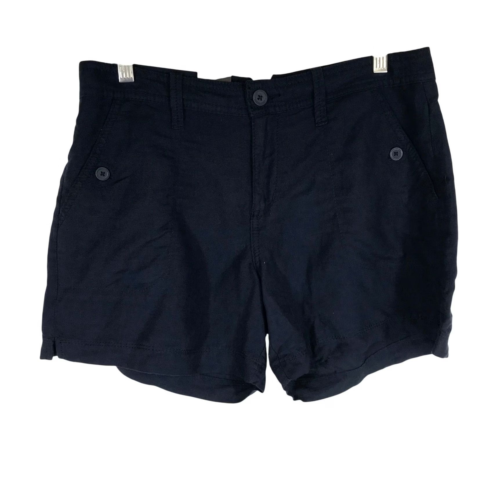 Vintage Calvin Klein Jeans Shorts Womens Linen Blend Navy Blue 6 Casual Lightweight Pockets Button Front Back Belt Loop Subtle Details Vintage: No Size 28" / US 6 / IT 42 - 2 Thumbnail