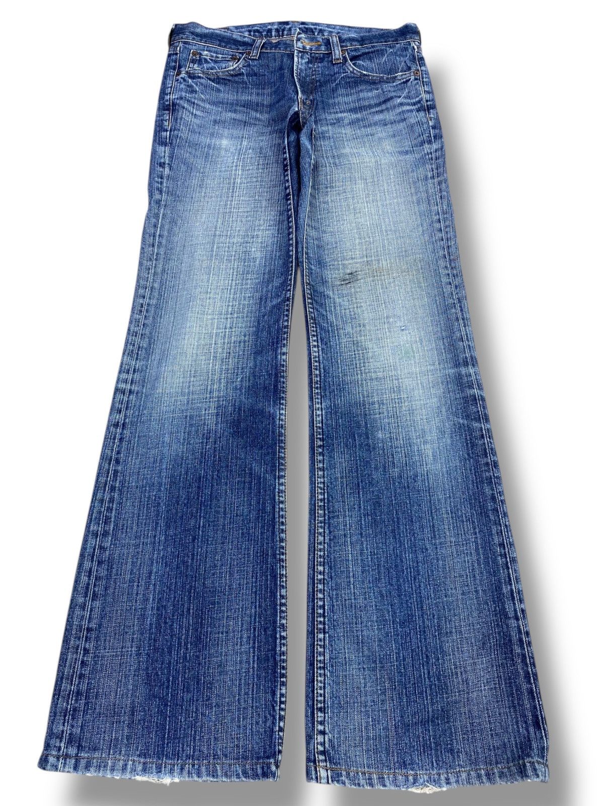 Japanese Brand Faded Blue Wash Style Boot Cut Jeans