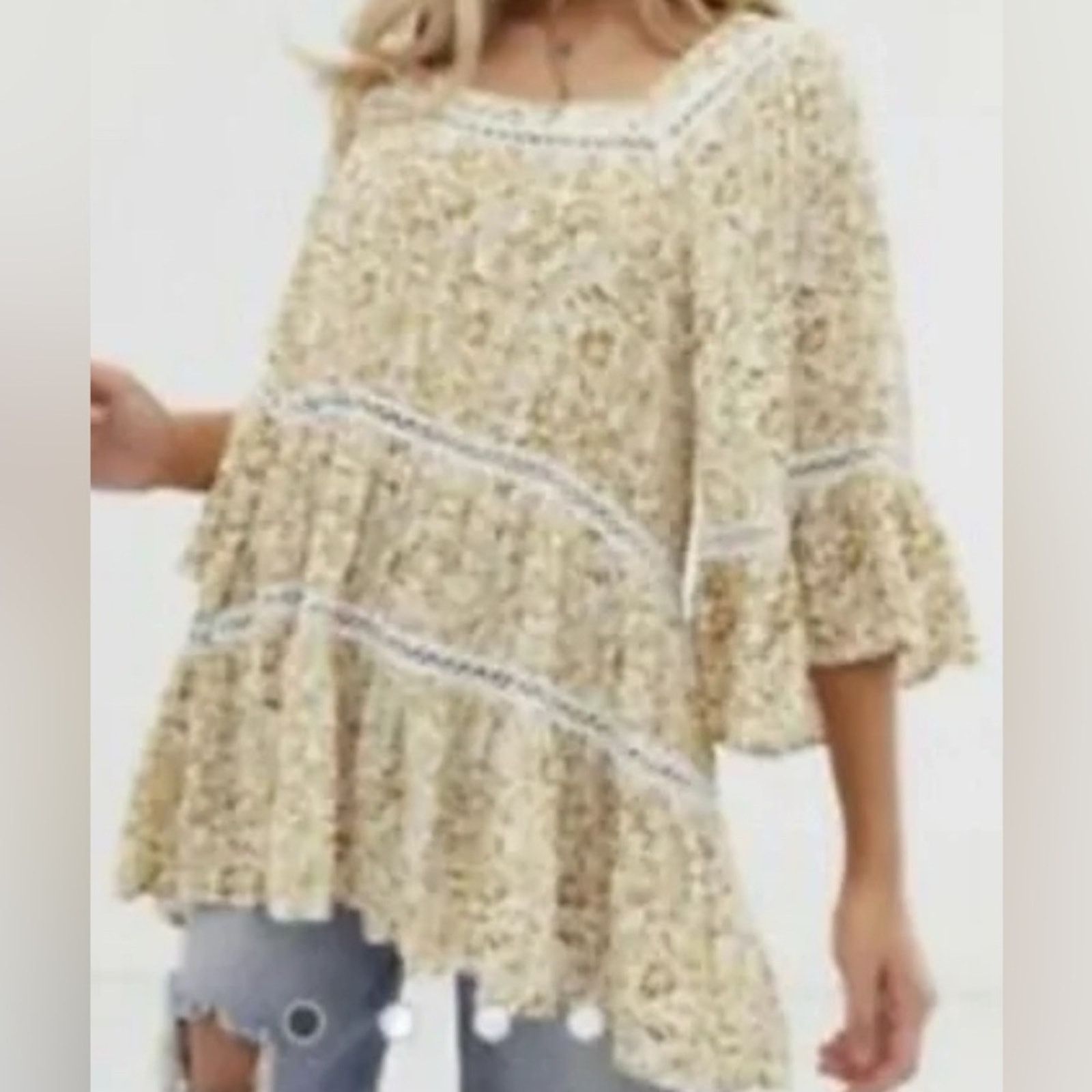 Free People Free People Talk About It Cream and Brown Tunic, size small Size S / US 4 / IT 40 - 1 Thumbnail