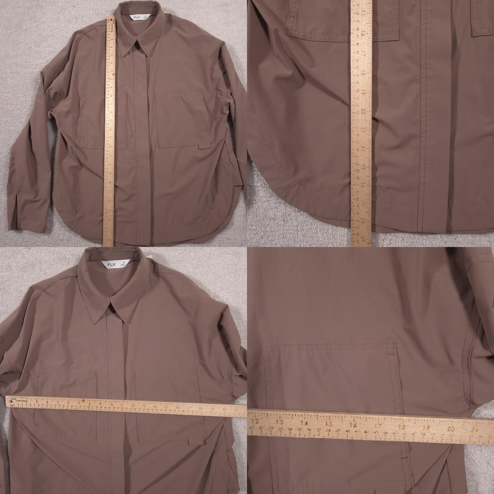 Vintage FLX Shirt Womens Small Brown Solid Stretch Button Up Long Sleeve Utility Casual Size S / US 4 / IT 40 - 8 Thumbnail