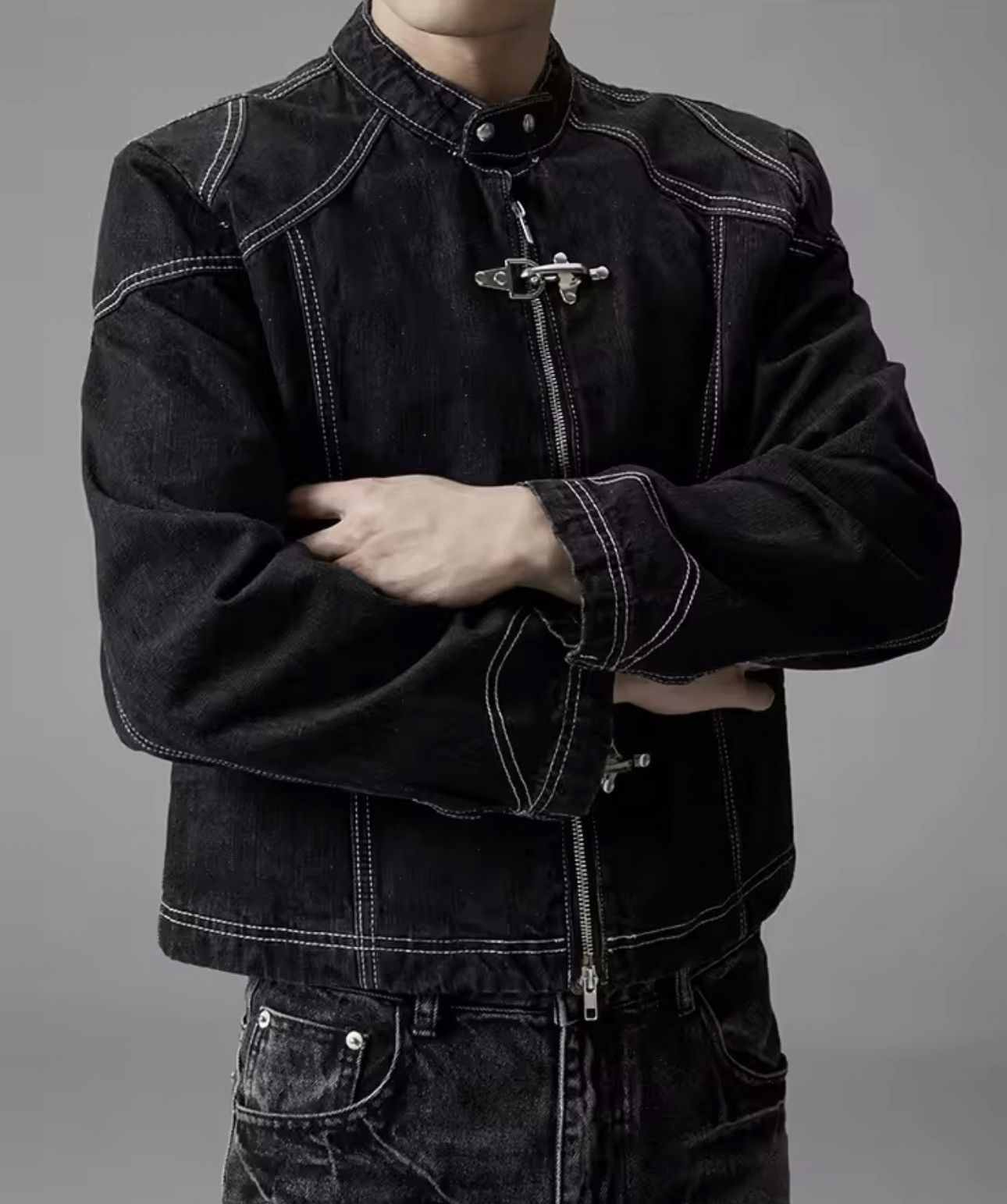 Japanese Brand Fireman Clasp Contrast-Stitch Denim Jacket - Black Size US M / EU 48-50 / 2 - 10 Thumbnail