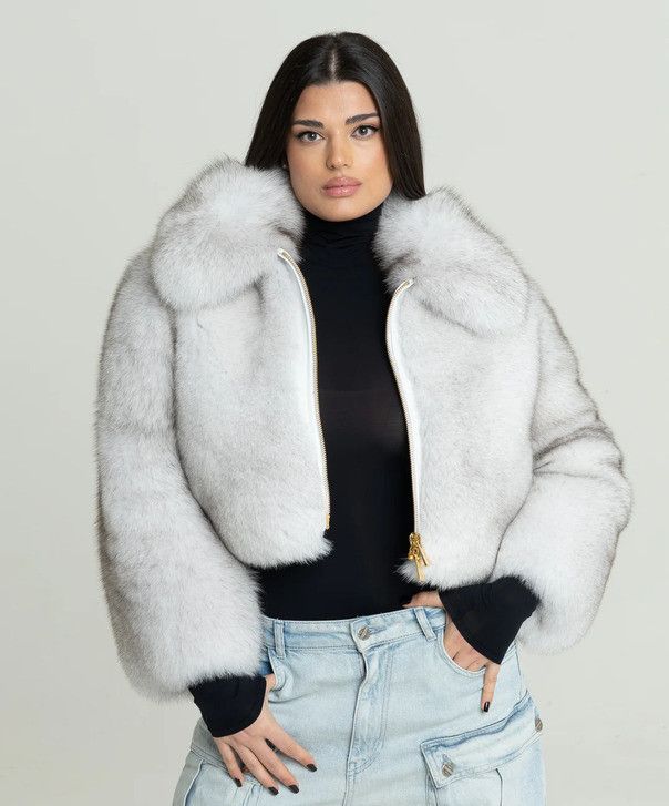 Other Women’s Cropped Natural Blue Fox Fur Jacket Size L / US 10 / IT 46 - 1 Thumbnail
