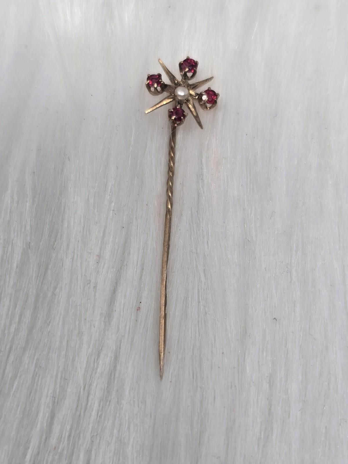 Antique Rivet Antique 14K Gold Ruby Pearl Star Stickpin 1g Size ONE SIZE - 4 Thumbnail