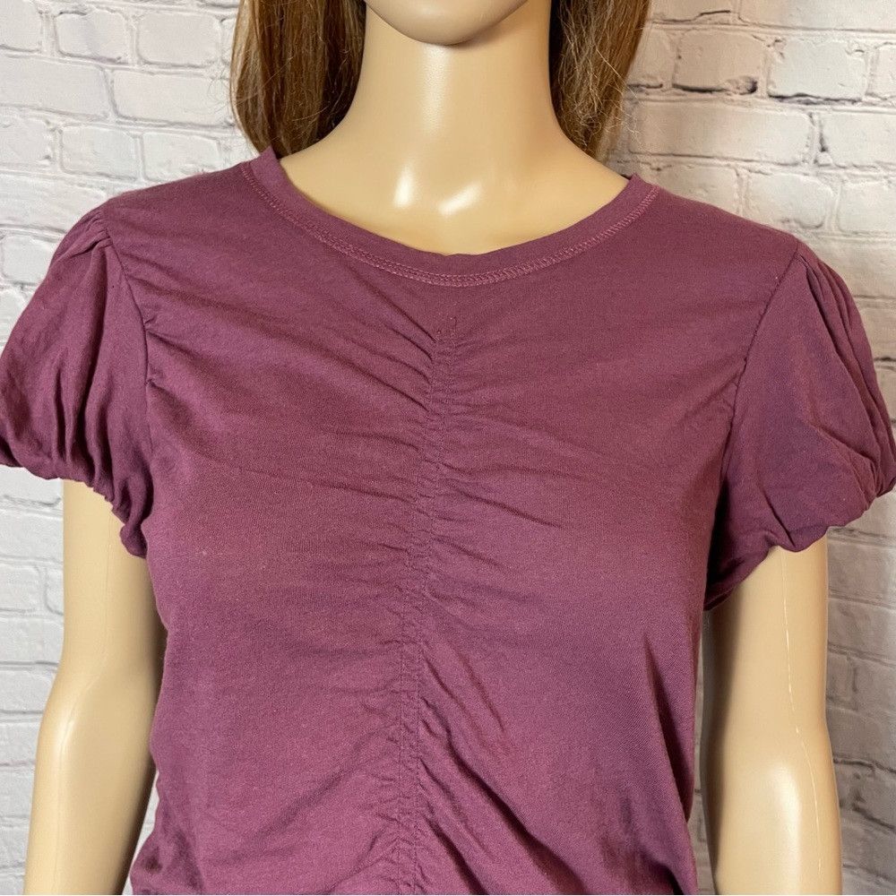 Free People New Free People Purple Ruched Seams Puff Sleeve Cotton Tee Size M / US 6-8 / IT 42-44 - 8 Thumbnail