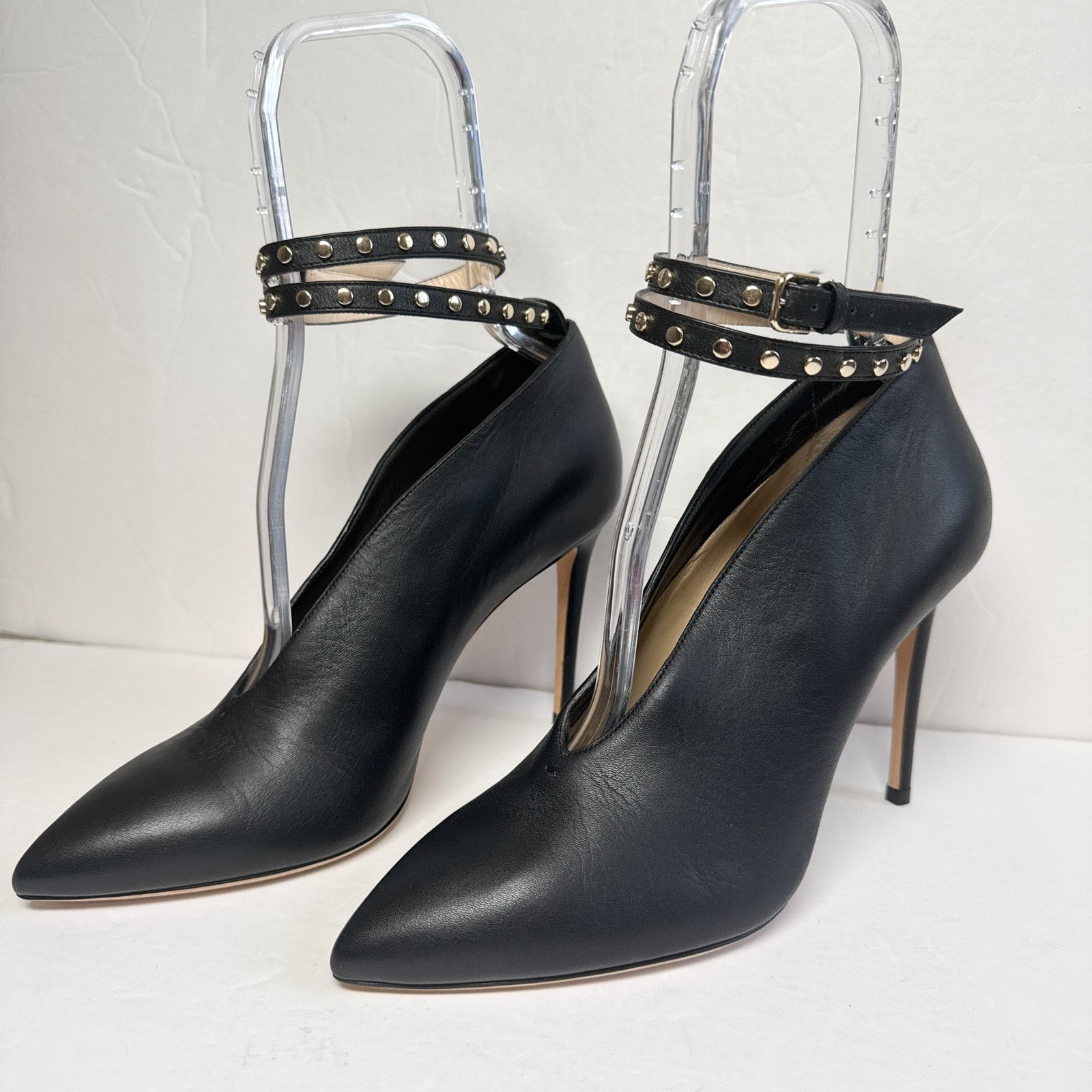 Jimmy Choo Lark 100 Studded Black Bootie Leather Heels 39.5