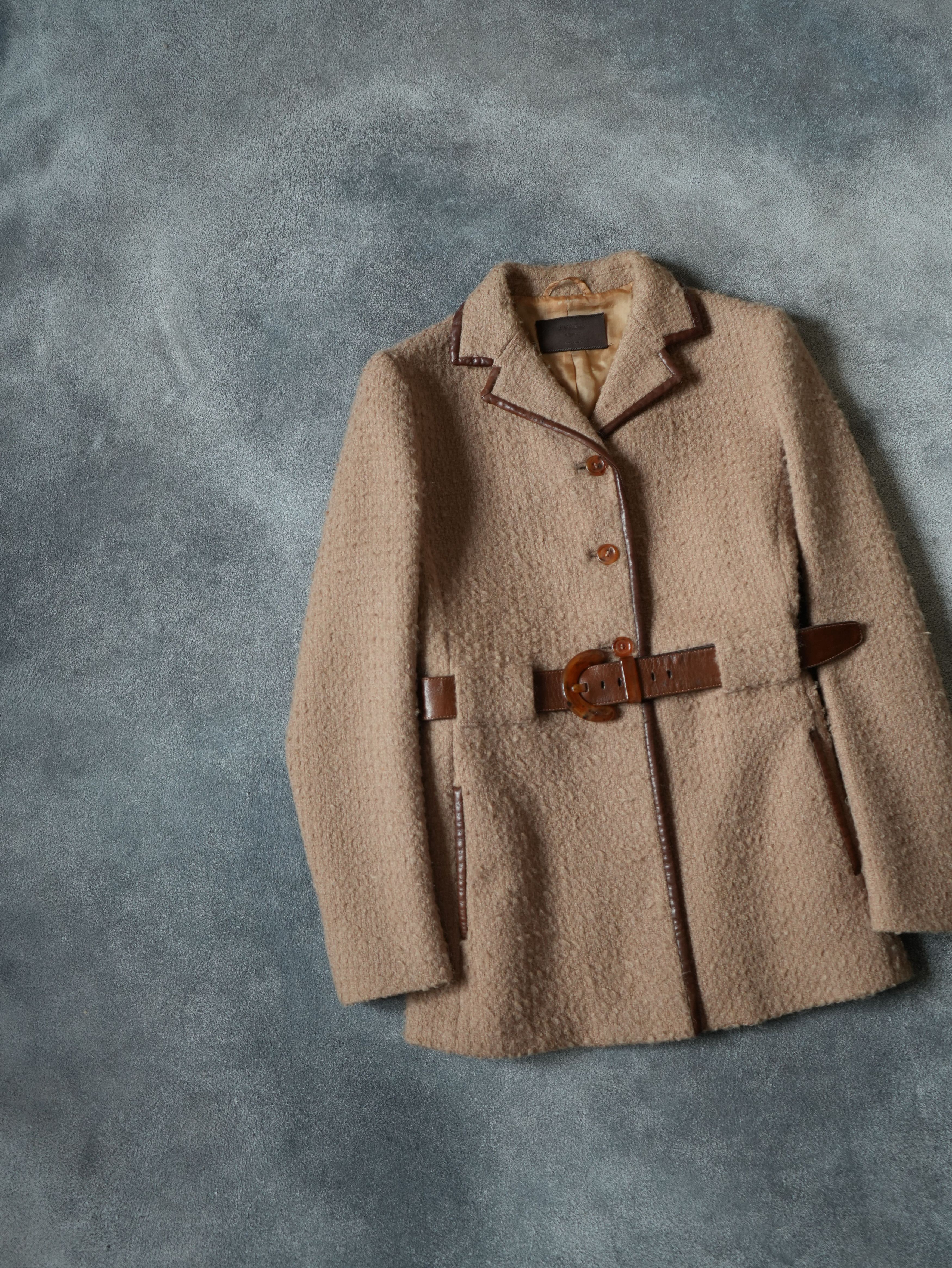 Prada F/W 1996 Prada Carolyn Bessette Kennedy Leather / Wool Coat Size L / US 10 / IT 46 - 4 Thumbnail