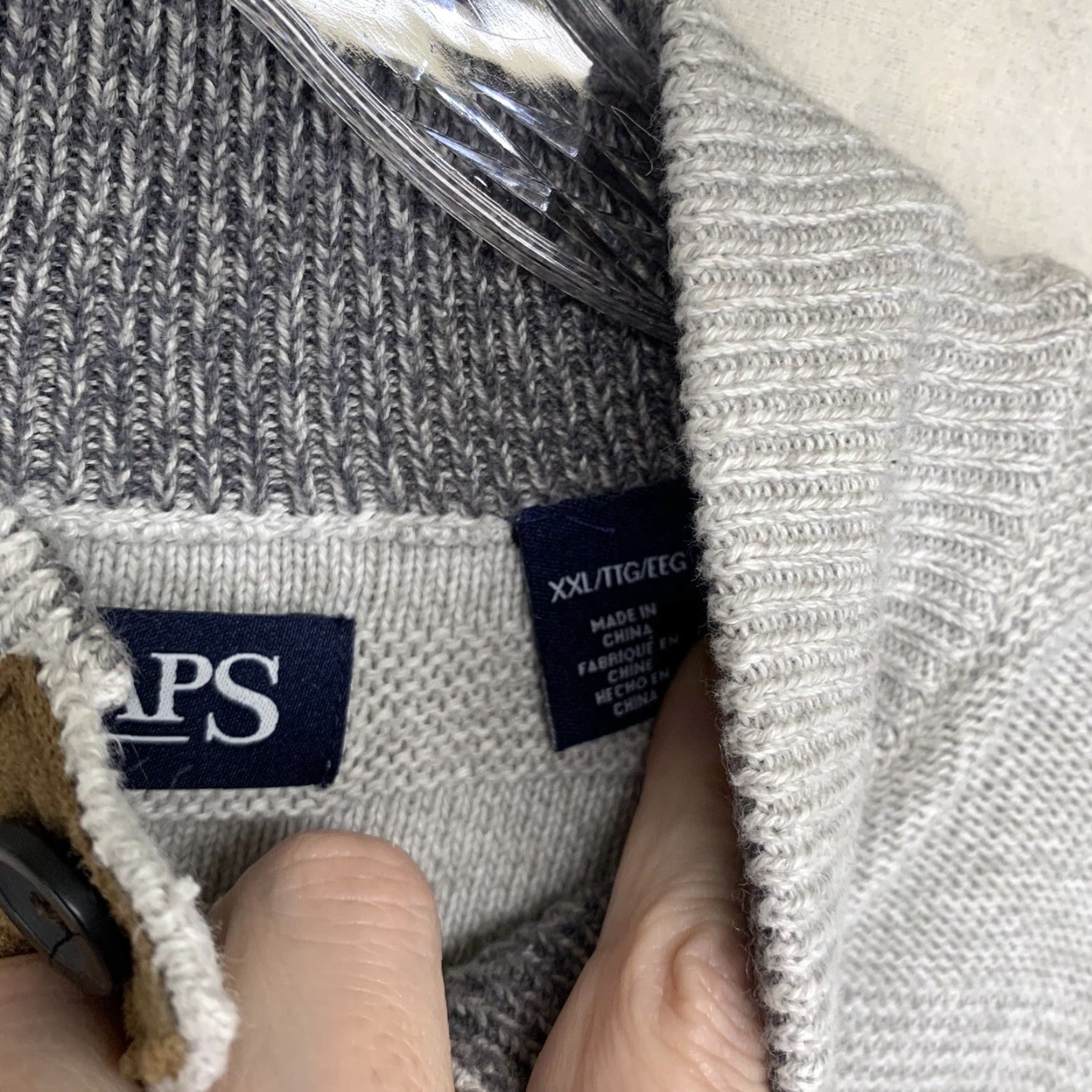 Chaps Chaps 2XL Men's Cotton Sweater Light Gray Striped Mock Neck Henley, Heavyweight, Breathable, Casual, 90s Preppy Size US XXL / EU 58 / 5 - 4 Thumbnail