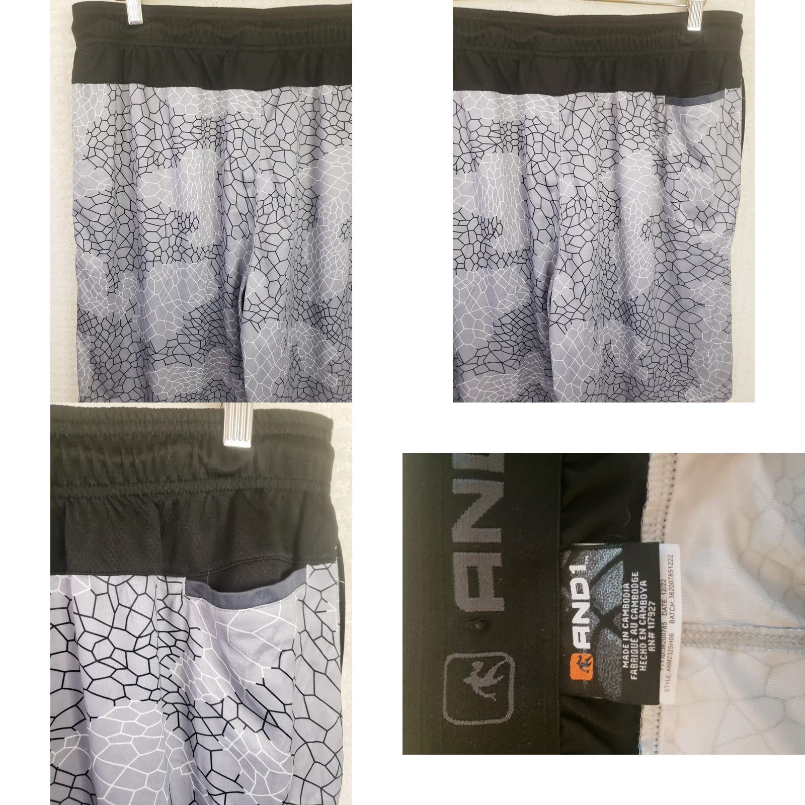 Vintage AND1 Mens Gray Drawstring Basketball Shorts XL Elephant Skin Camo Print & Black Size US 36 / EU 52 - 8 Thumbnail