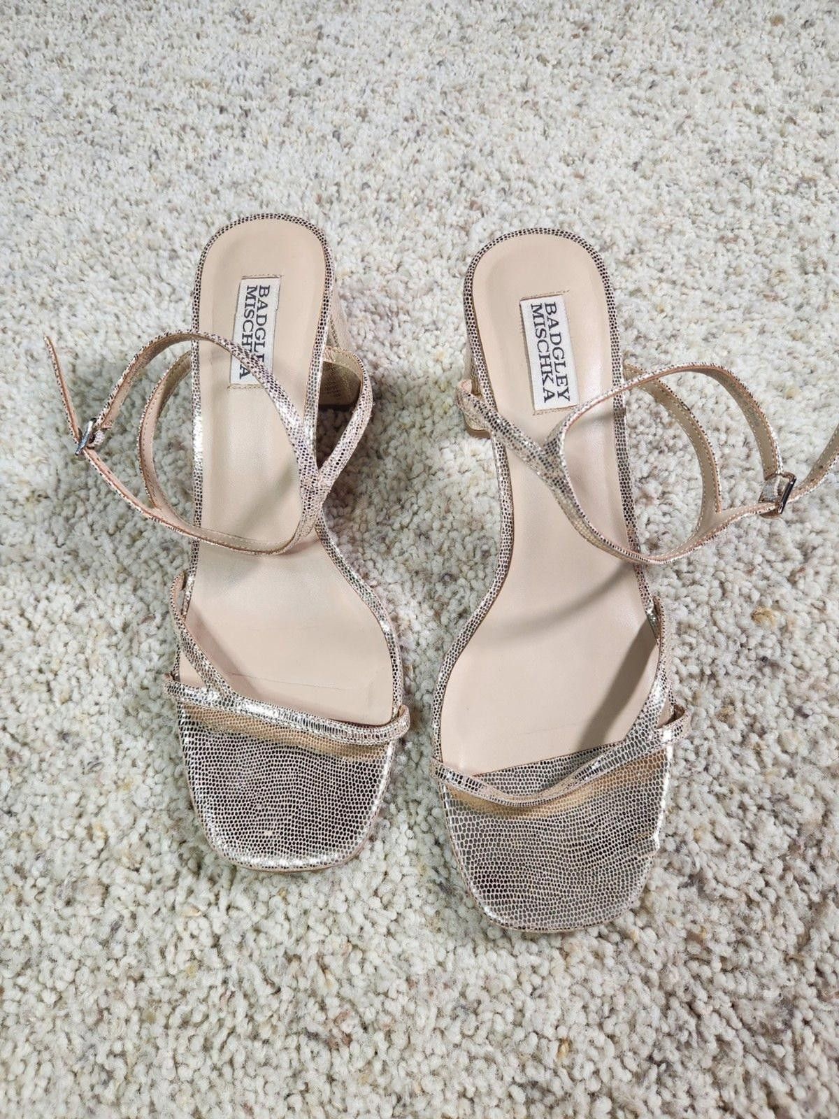 Other Badgley Mischka Metallic Gold Strappy Heel Sandals [9.5] Size US 9.5 / IT 39.5 - 2 Thumbnail