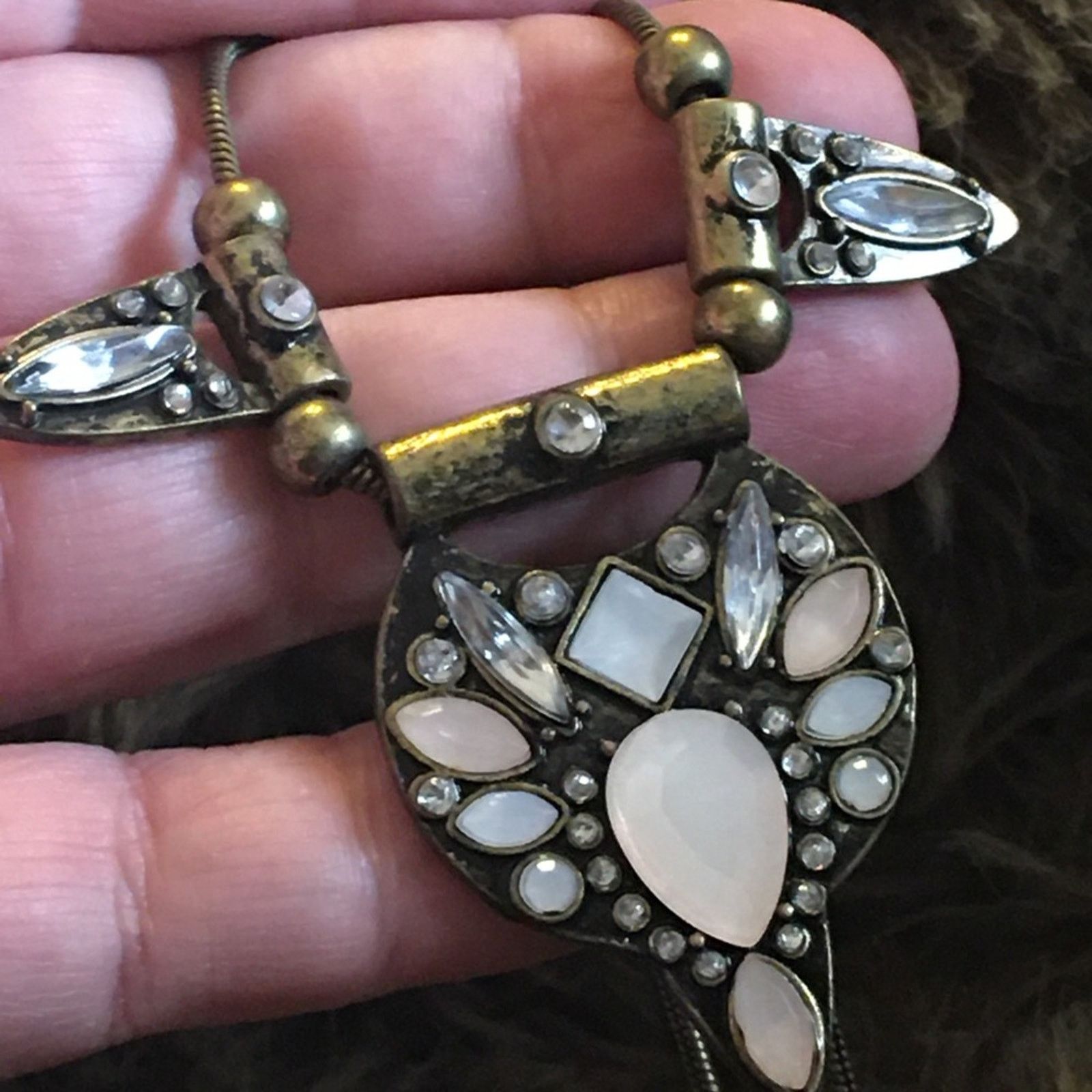 Jewelry Stone covered brass amulet snake chain necklace Size ONE SIZE - 6 Thumbnail