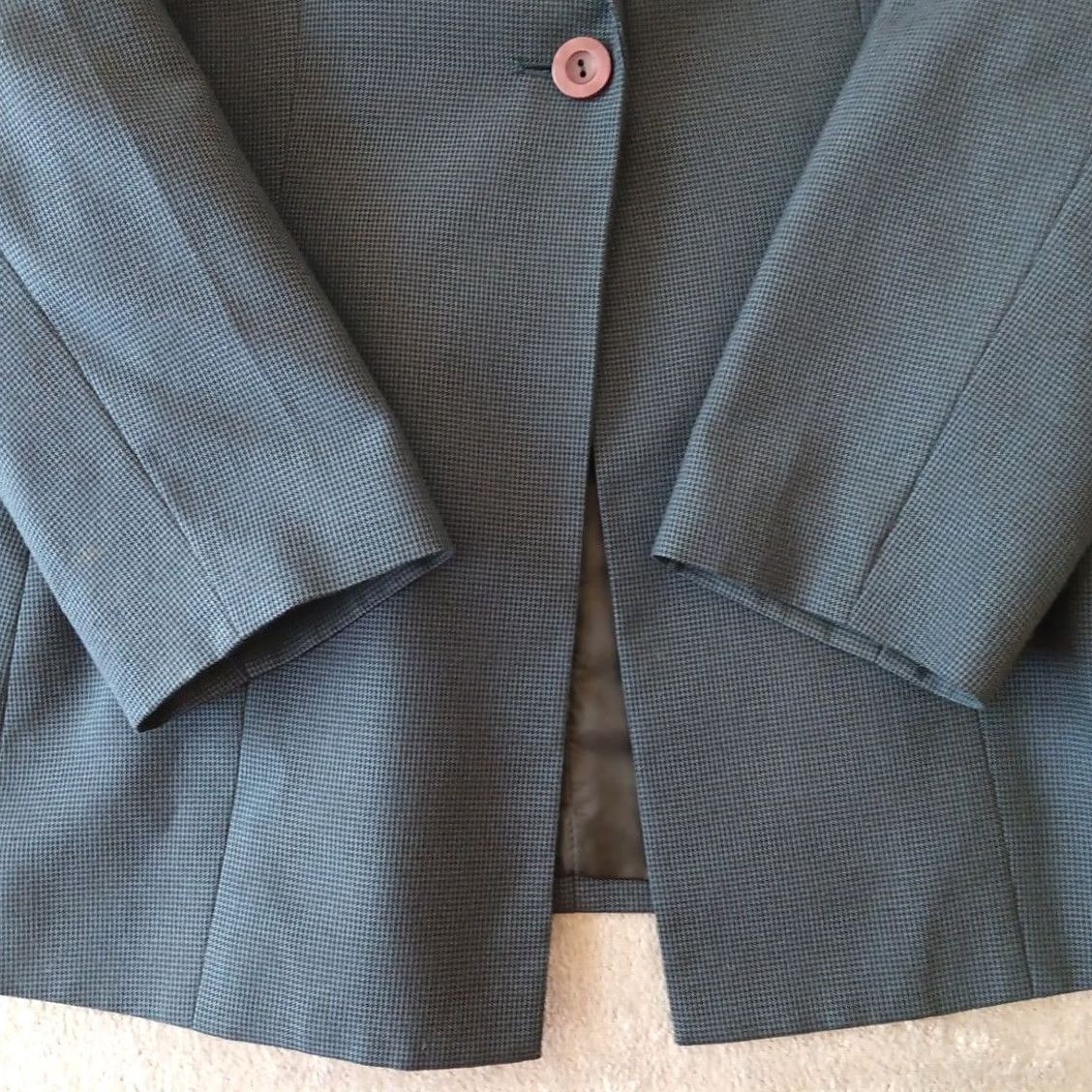 Vintage Le Suit Blazer Womens Size 14 Blue Houndstooth One Button Polyester Blend Lined Jacket - Single-Breasted Mens? Size XL / US 12-14 / IT 48-50 - 5 Thumbnail