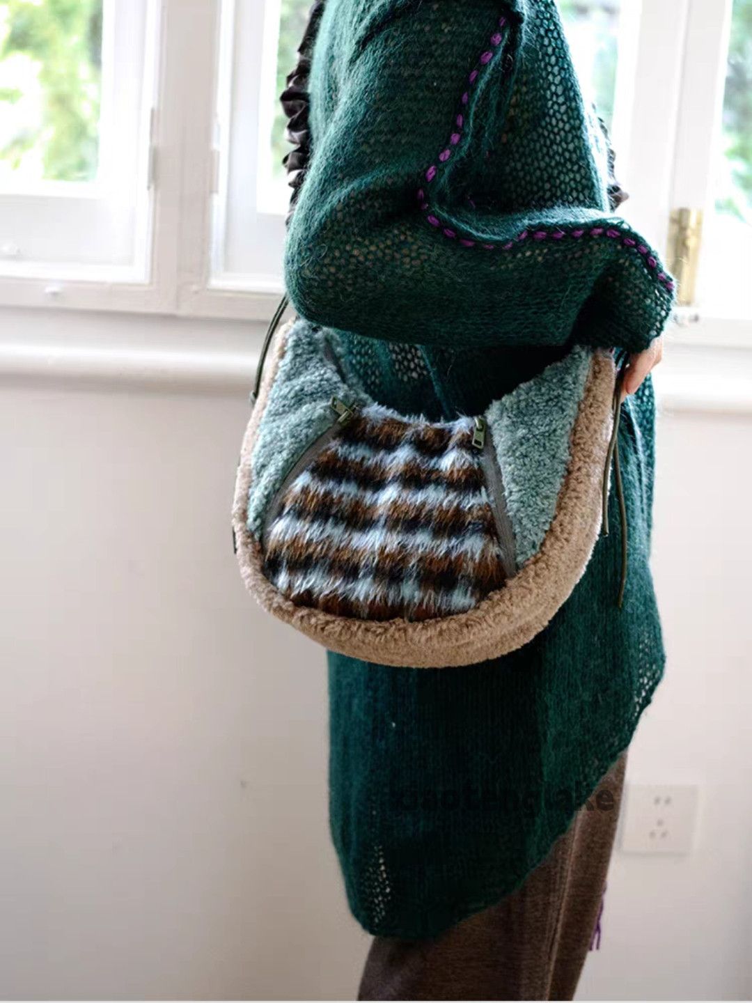 Unisex outdoor utility sports patchwork plush bag