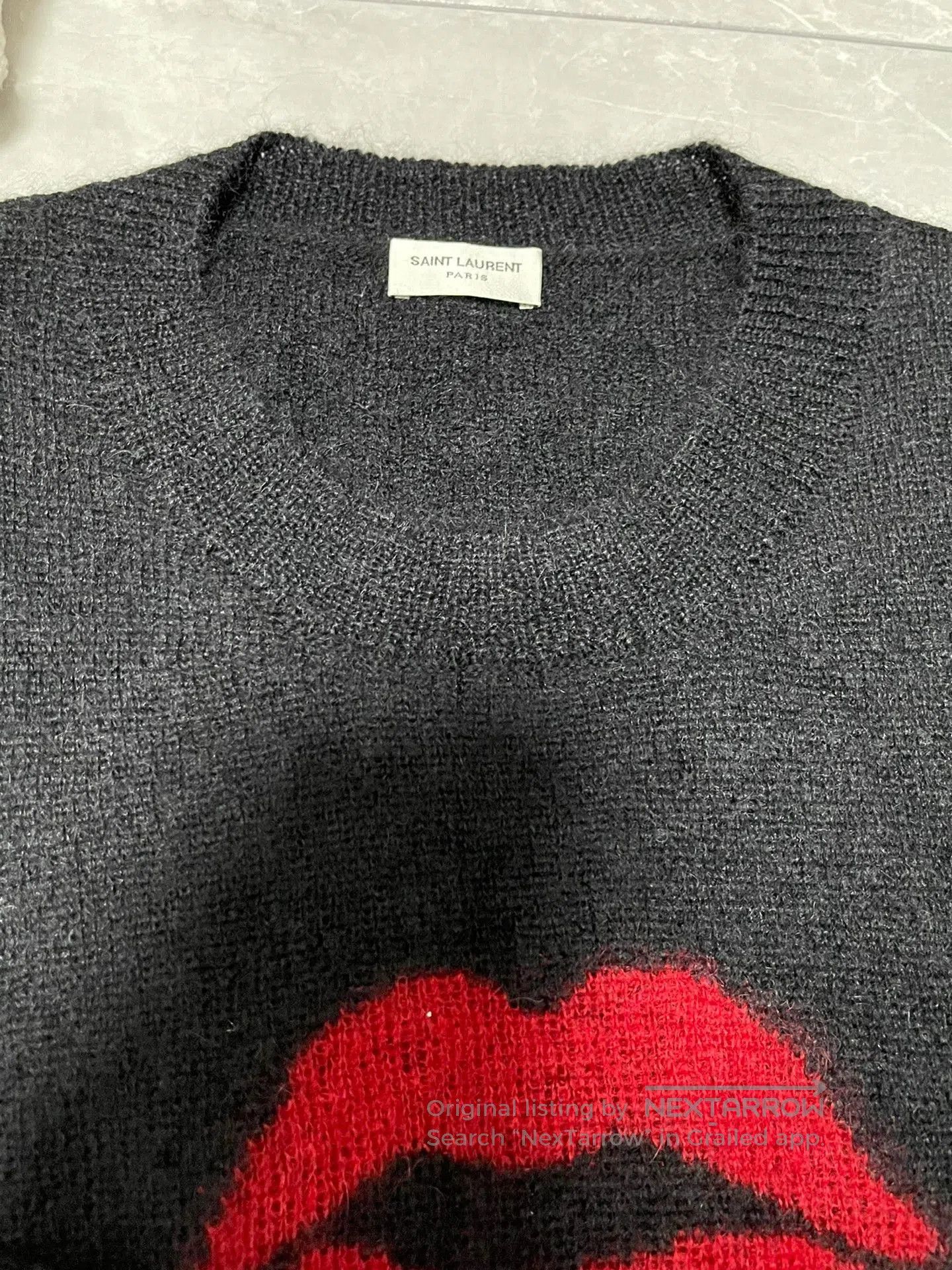Saint Laurent Paris Black Red Lips Sweater.