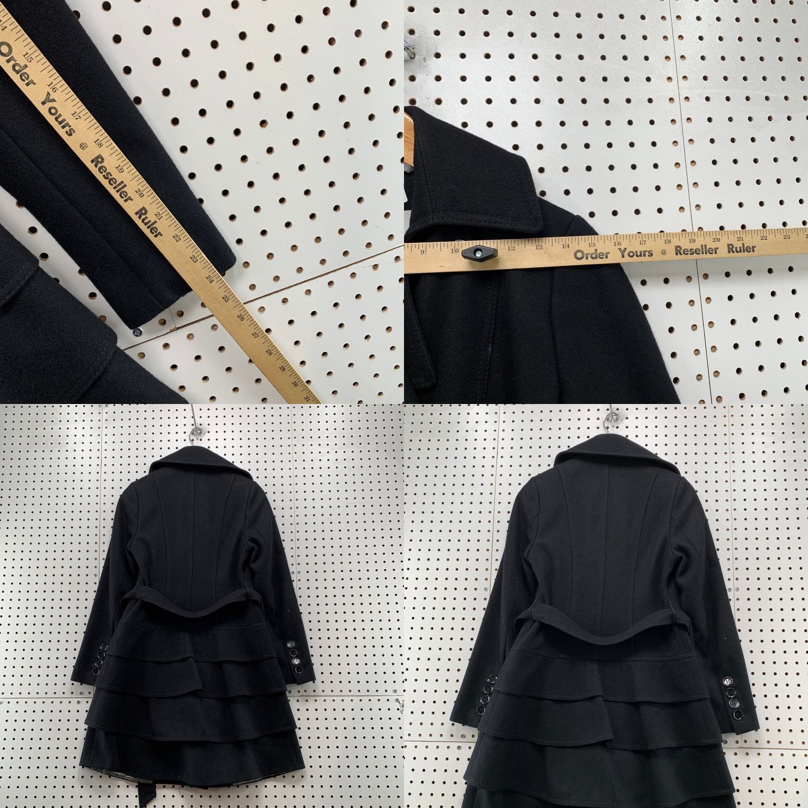 Calvin Klein Calvin Klein Wool Coat Women Black 2 Tiered Belted Double Breasted Ruffle Skirt Size 26" / US 2 / IT 38 - 9 Thumbnail