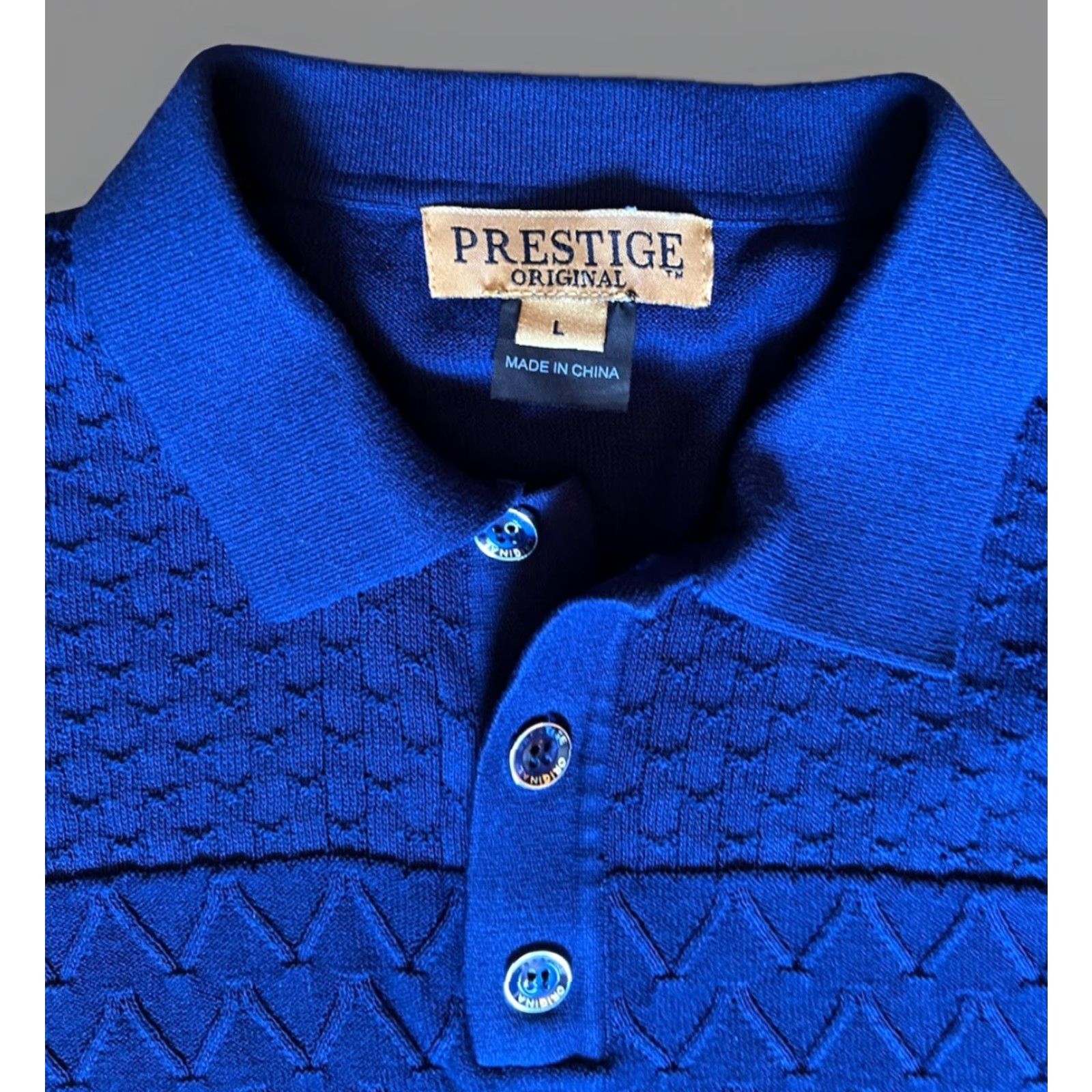 Vintage Prestige Polo Shirt Mens L Blue Knit Premium Luxe Geometric Preppy Short Sleeve Button Collared 38 Chest Regular Size US L / EU 52-54 / 3 - 4 Thumbnail
