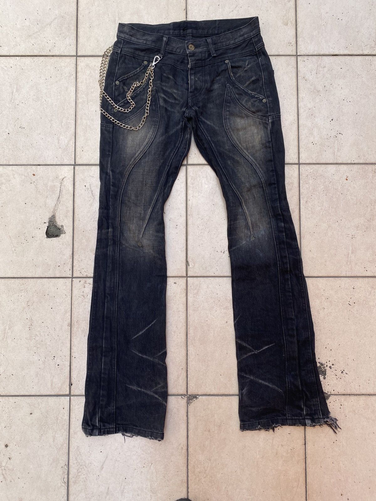 JACKROSE Jackrose Rare Design Distressed Pinned Flare Denim Size US 30 / EU 46 - 1 Thumbnail