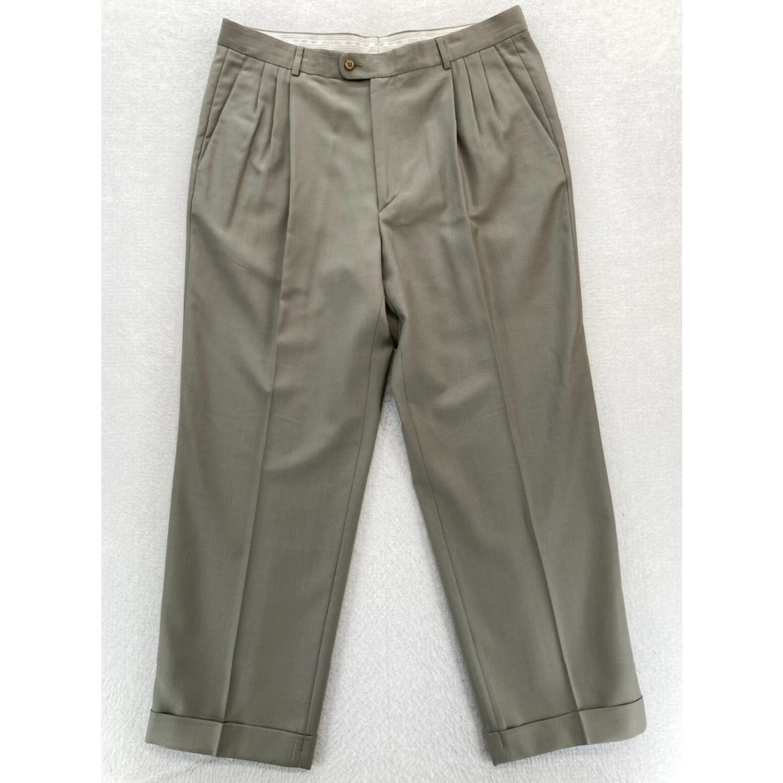 Zanella Zanella Alter Dress Pants 35x30 Brown Wool Pleated Straight Leg Mid Rise Cuffed Mens Pants Size US 35 - 2 Thumbnail