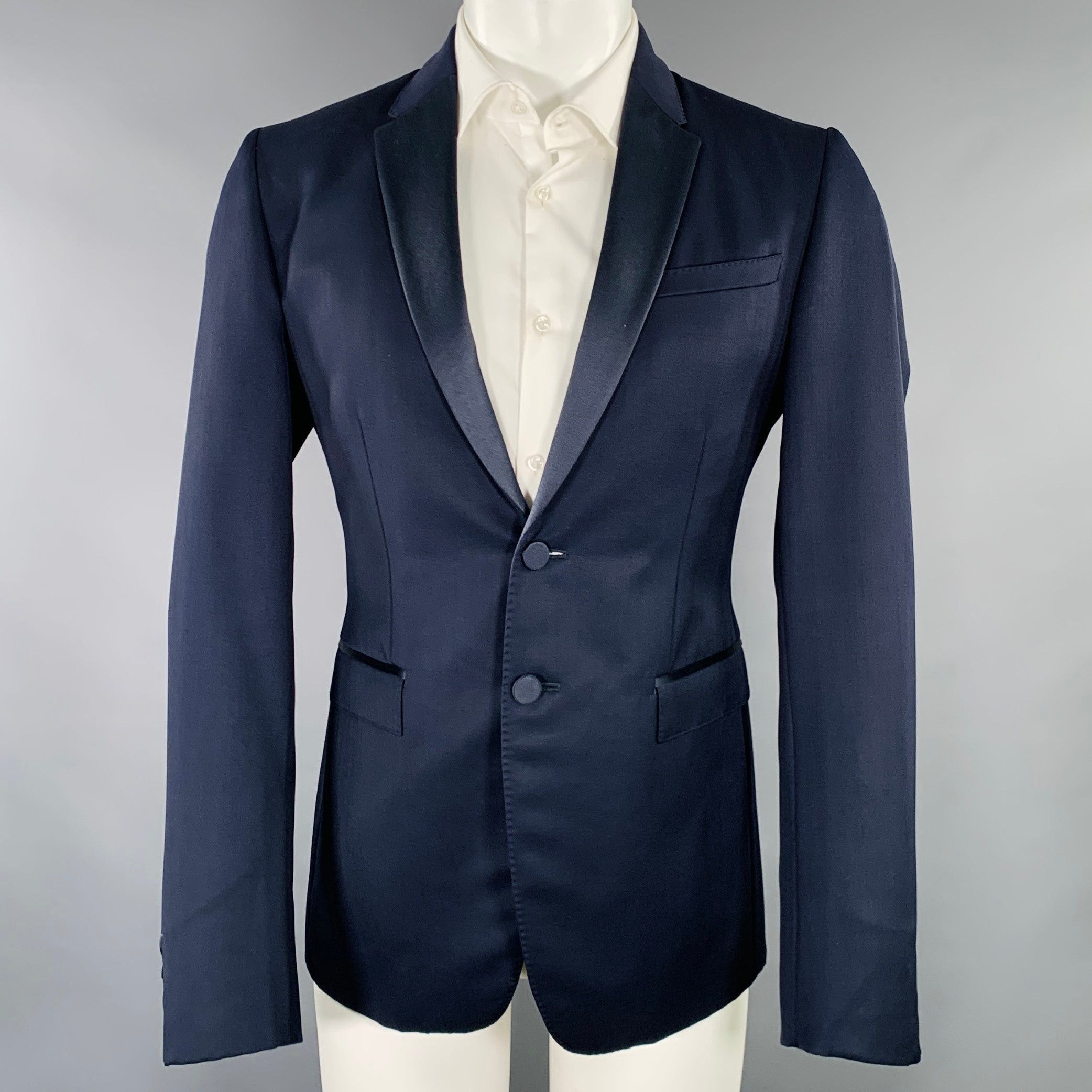 Burberry BURBERRY PRORSUM Navy Blue Virgin Wool Tuxedo Sport Coat 