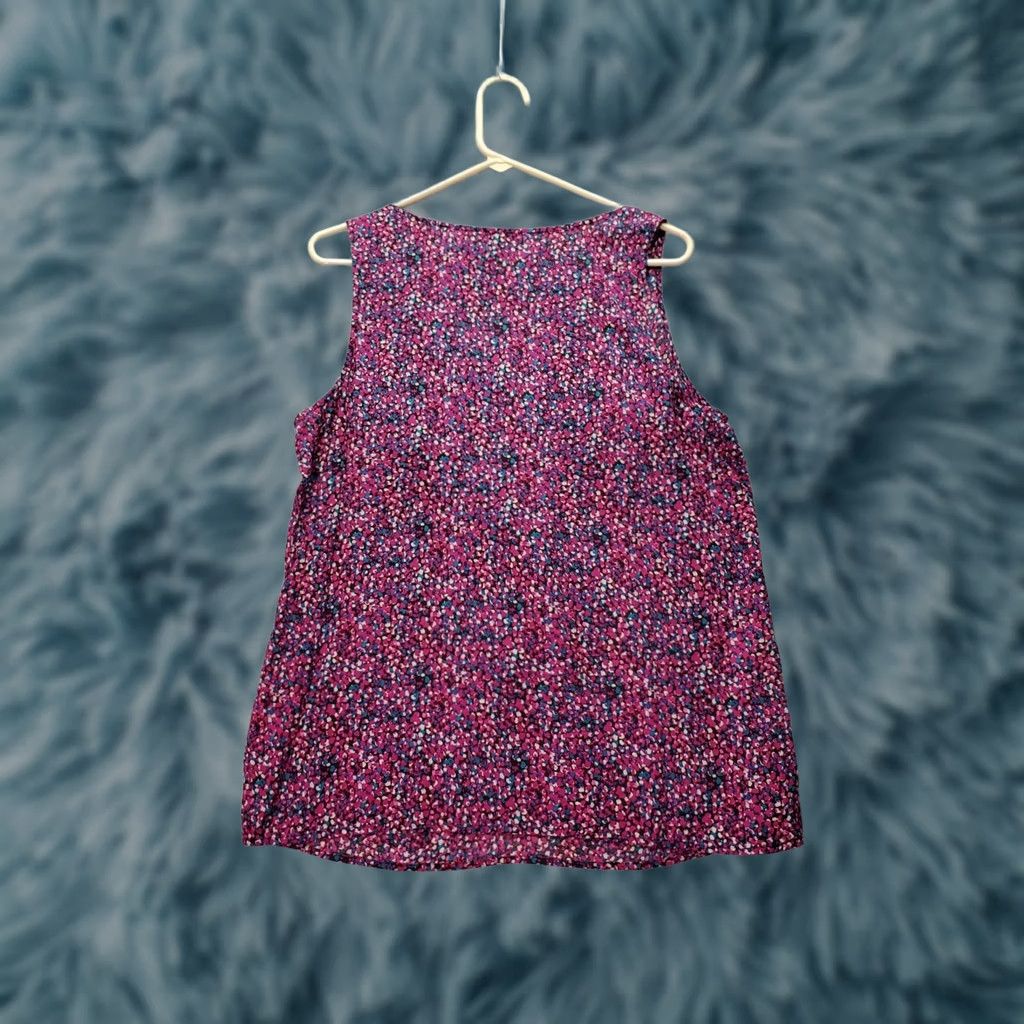 Loft LOFT Tank Top Womens Large Magenta Teal Floral Ruffle Sleeveless V Neck Pullover Size L / US 10 / IT 46 - 1 Thumbnail