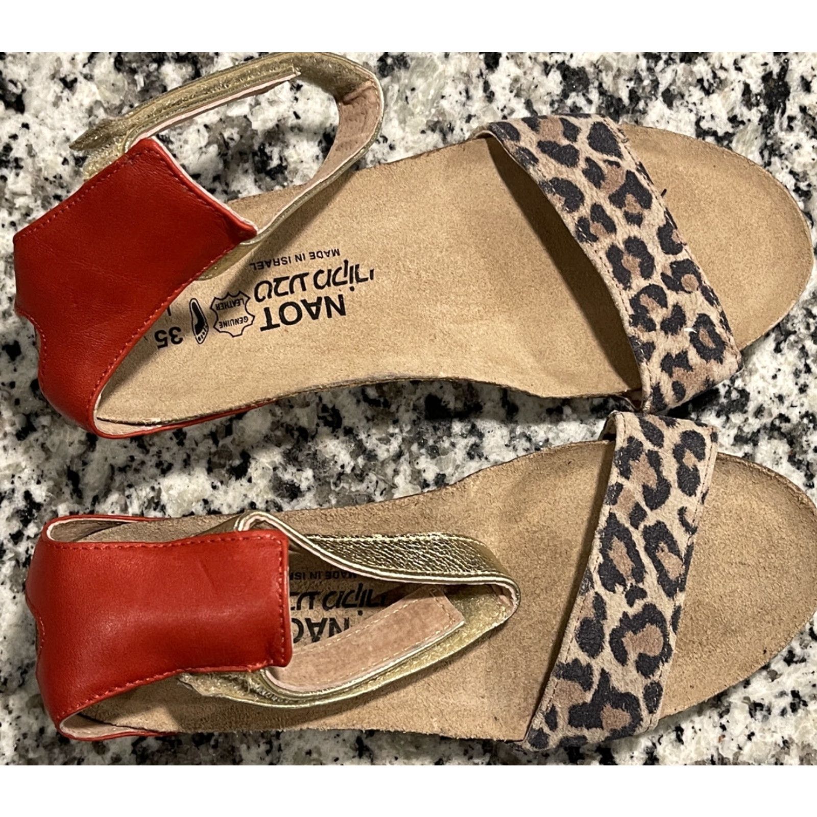 Vintage Naot Pixie Cheetah Kiss Red Wedge Sandal Women's U.S. 4-4.5 EUR 35 Size US 4.5 / IT 34.5 - 2 Thumbnail