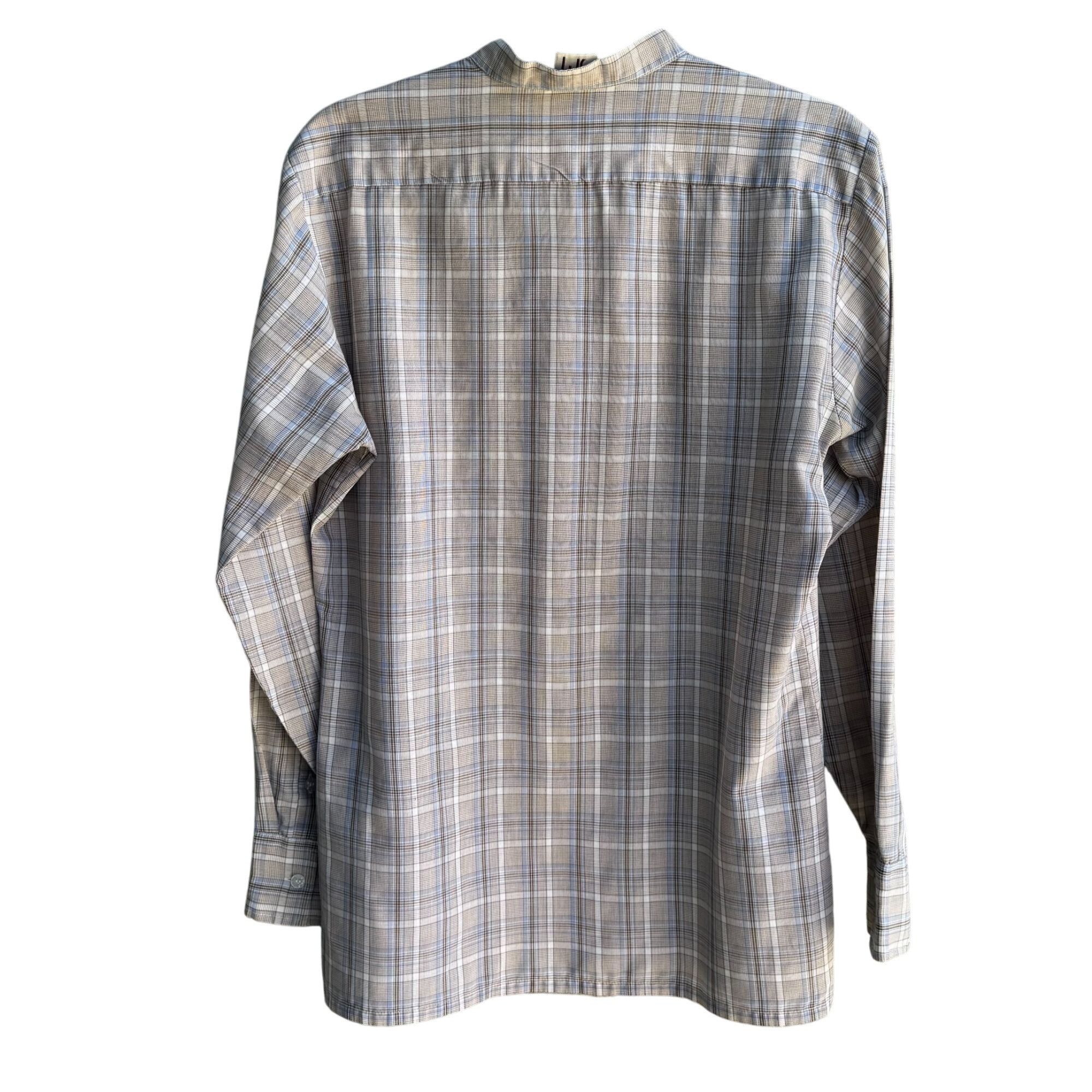 Other ESM Vintage Mens Band Collar Button-Up Blue Brown Retro Prep Size US M / EU 48-50 / 2 - 2 Thumbnail