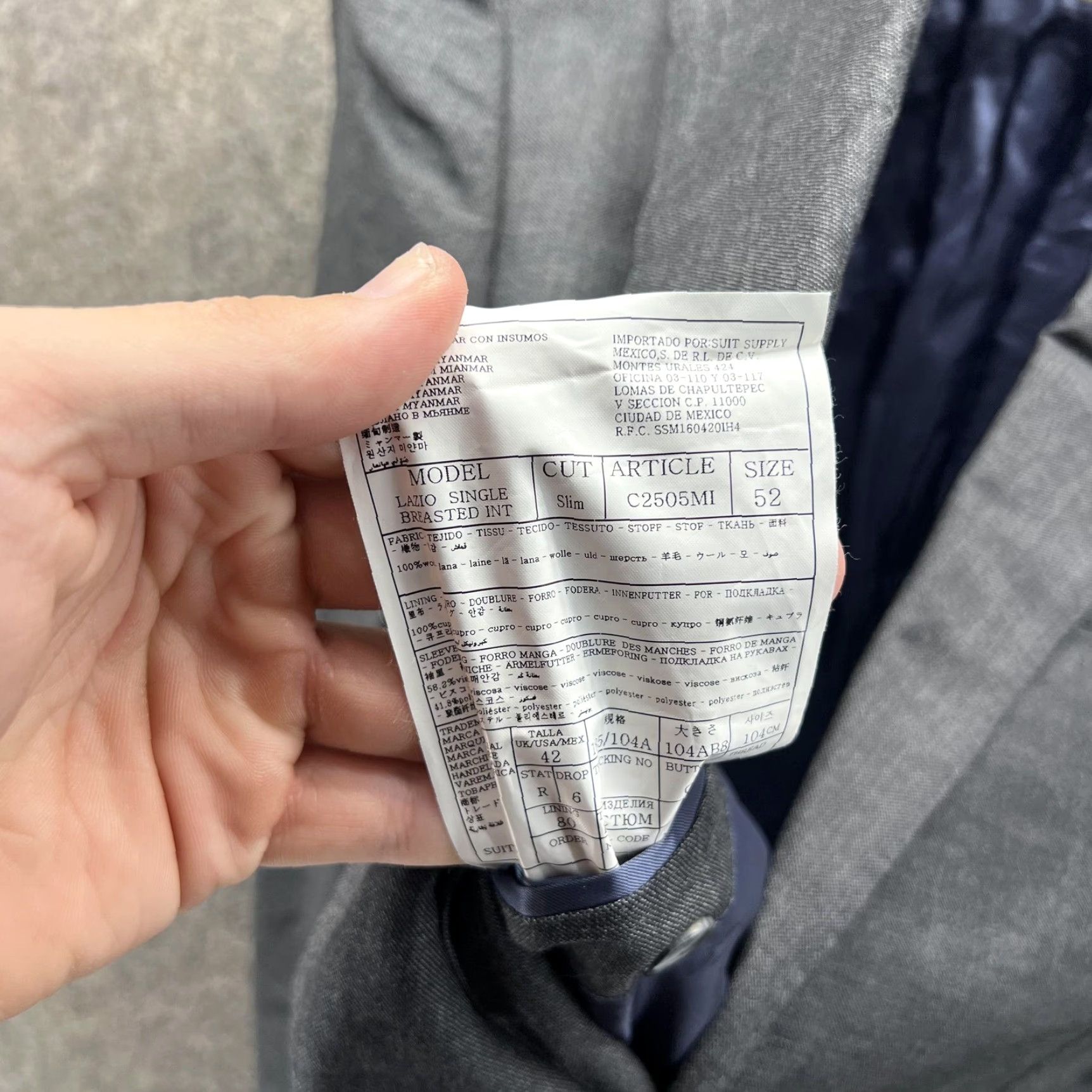 Suitsupply Suitsupply Suit Jacket Mens 52 Gray Wool Two Button Slim Fit Italy Super 110s Notch Lapel Size 52R - 6 Thumbnail