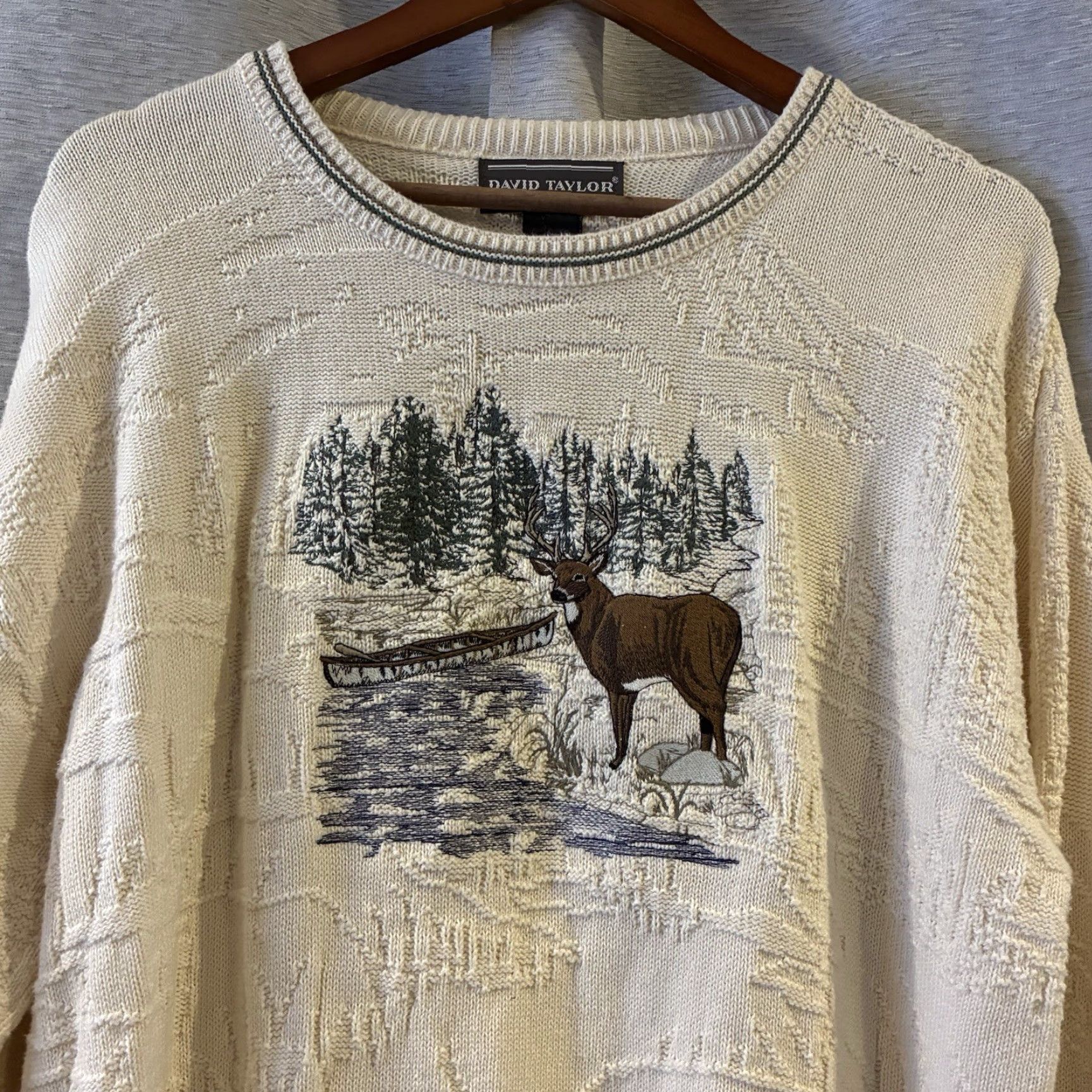 Vintage VINTAGE Cedar Falls Sweater Mens M Pullover Crew Neck White Deer Forest Wildlife Embroidered Heavyweight United States Size US M / EU 48-50 / 2 - 3 Thumbnail