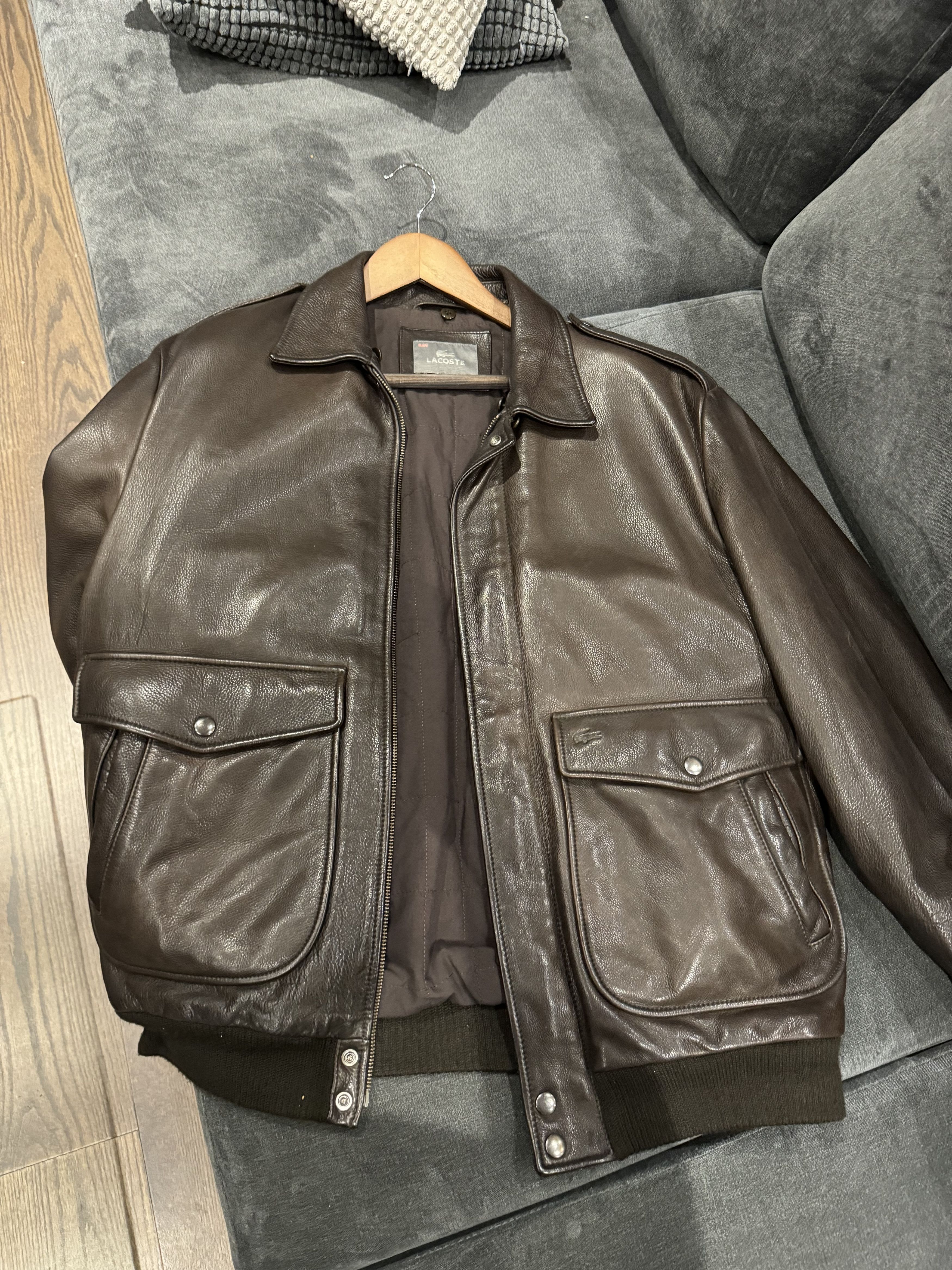 Lacoste Lacoste leather jacket brown | Grailed