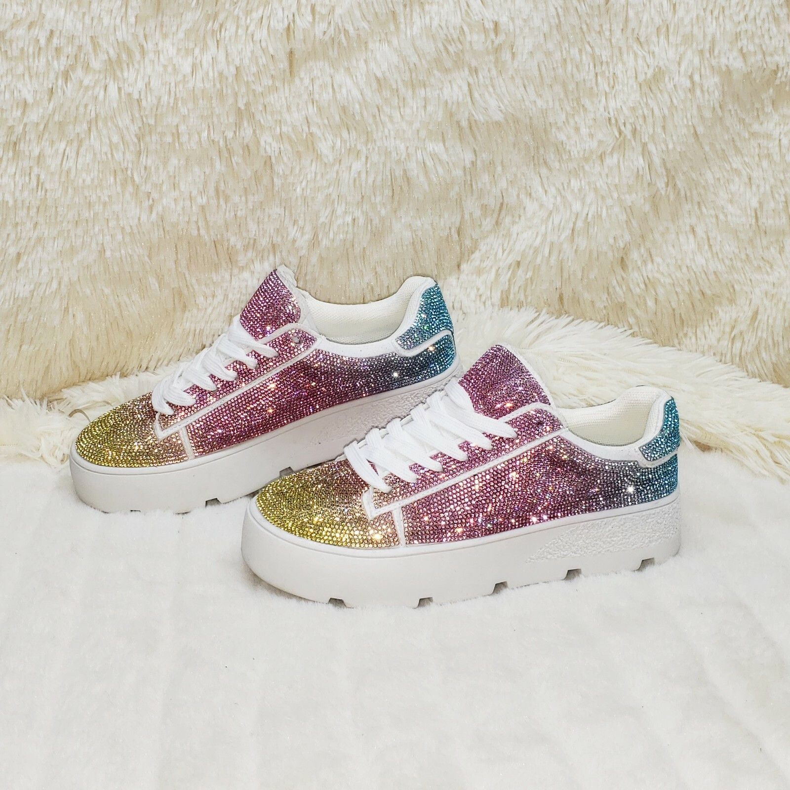 Other CR Diamond Queen Pastel Ombre Rhinestone Lace Up Platform Bl Size US 5 / IT 35 - 9 Thumbnail