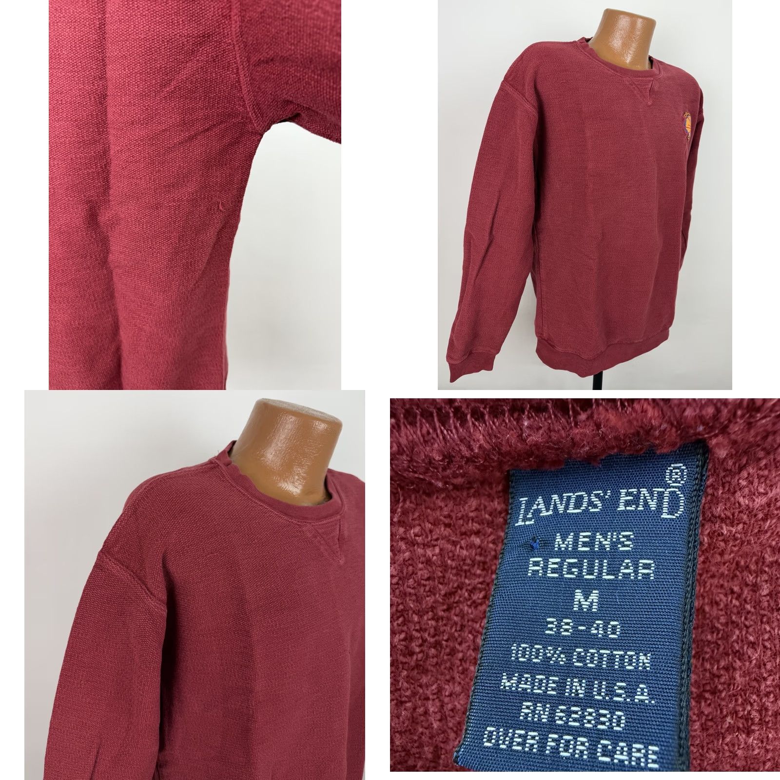 Lands' End VINTAGE Lands' End Pique Knit Sweatshirt Mens M Red Embroidered 90s Retro Classic Pullover Shirt Men Size US M / EU 48-50 / 2 - 9 Thumbnail