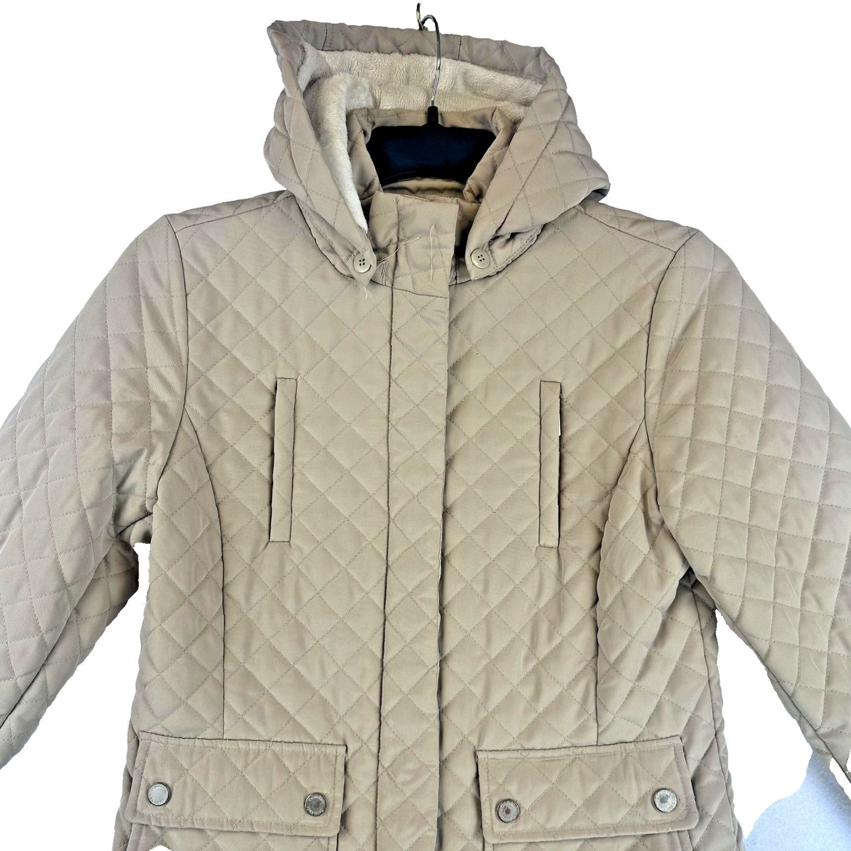 Calvin Klein Calvin Klein Womens Small Jacket Quilted Full Zip Coat Hood Sherpa Button Tan Size S / US 4 / IT 40 - 2 Thumbnail