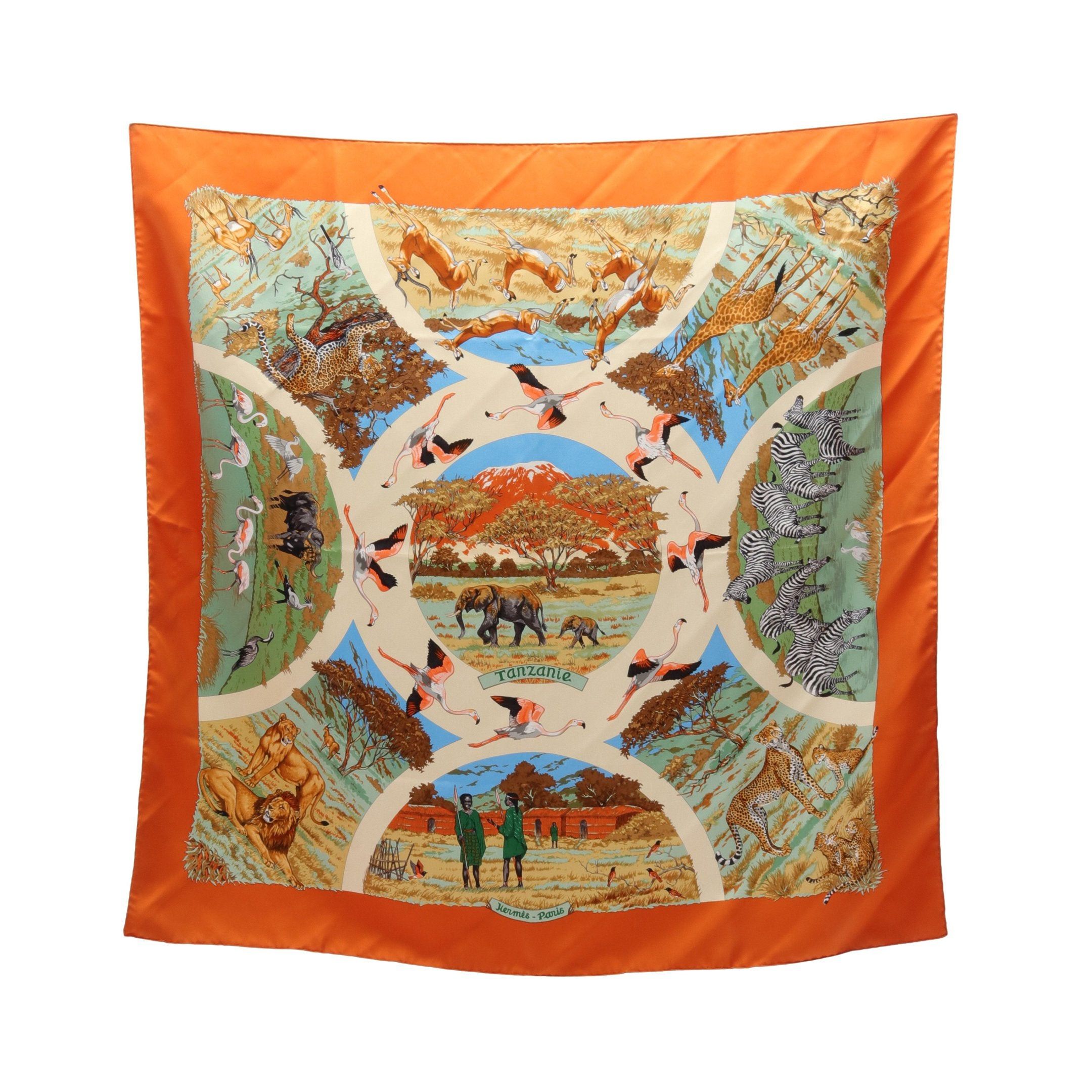 Hermes Hermes Carres 90 Tanzanie Scarf Silk Orange Multicolor Size ONE SIZE - 1 Thumbnail