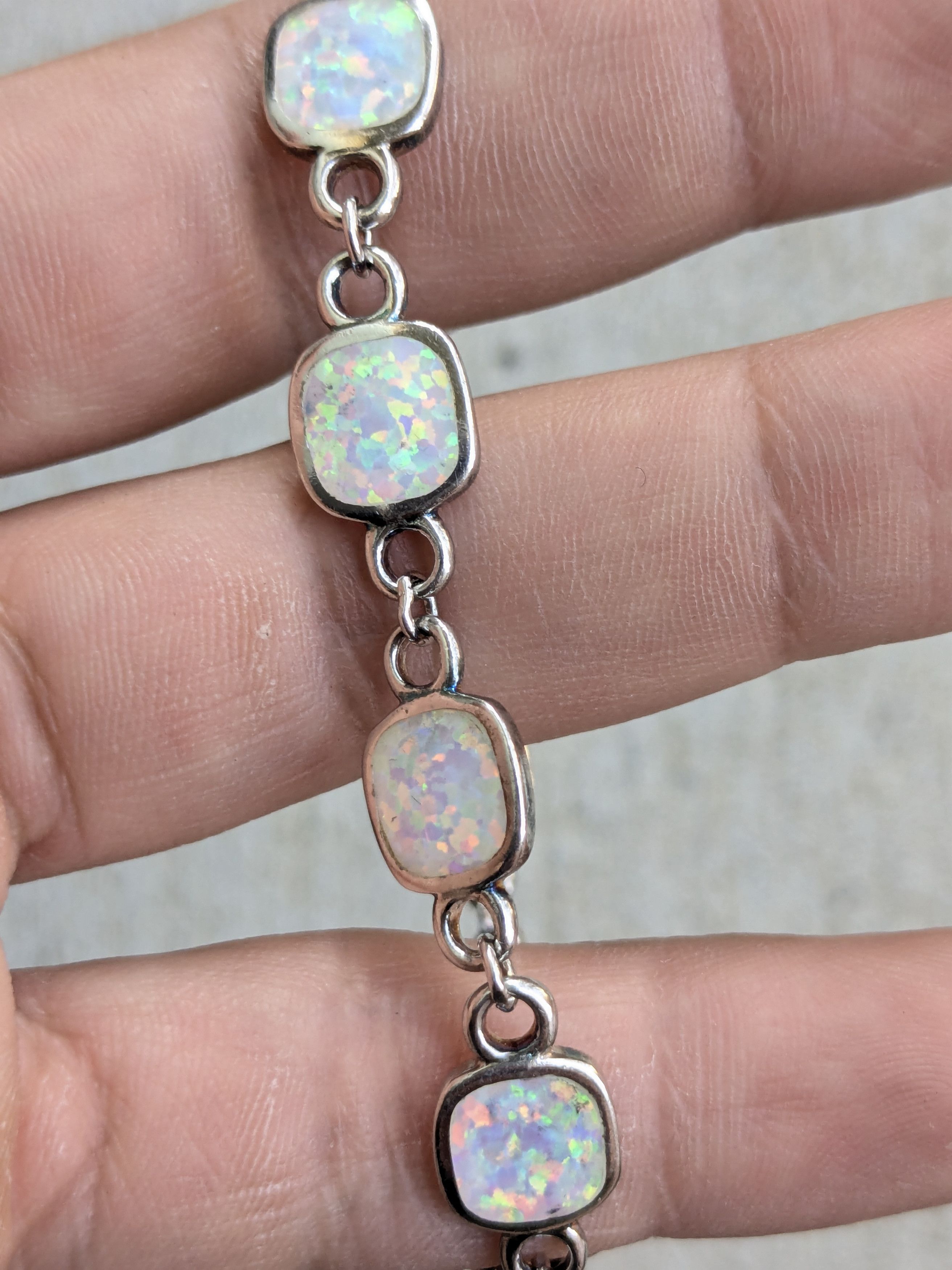 Jewelry Vintage Sterling Silver Bracelet Opal Chain 7.75" Y2K Size ONE SIZE - 14 Thumbnail