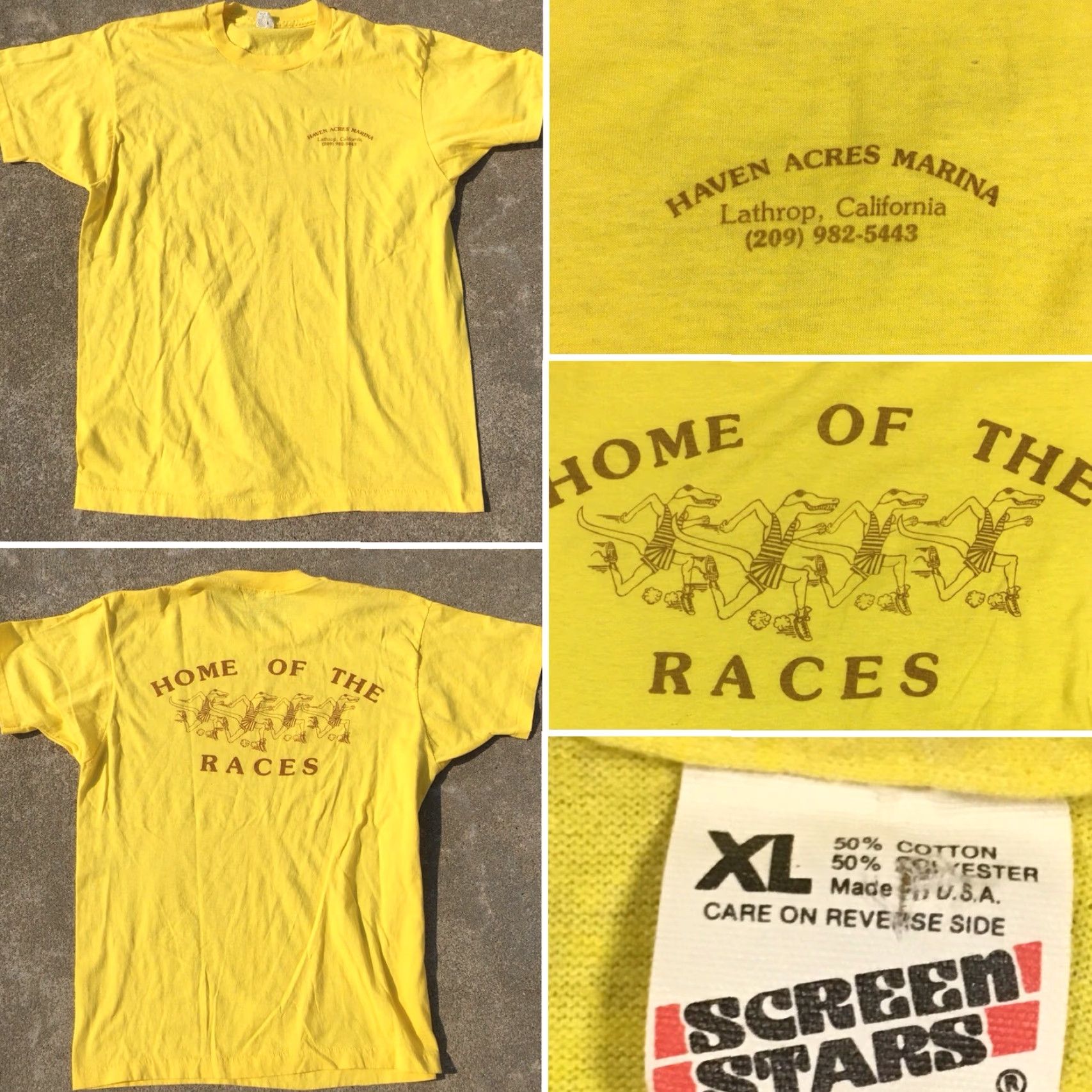 Vintage VINTAGE Screen Stars T Shirt 1980s XL Yellow Men Graphic Tee Lathrop California Alligator Races Sportswear/Beach Size US XL / EU 56 / 4 - 2 Thumbnail