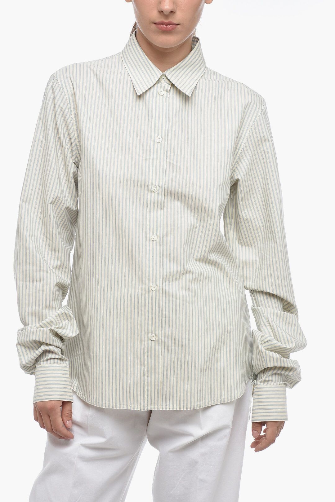 Maison Margiela og1mm1224 Balanced Stripe Cotton Shirt in Multicolor Size M / US 6-8 / IT 42-44 - 1 Thumbnail