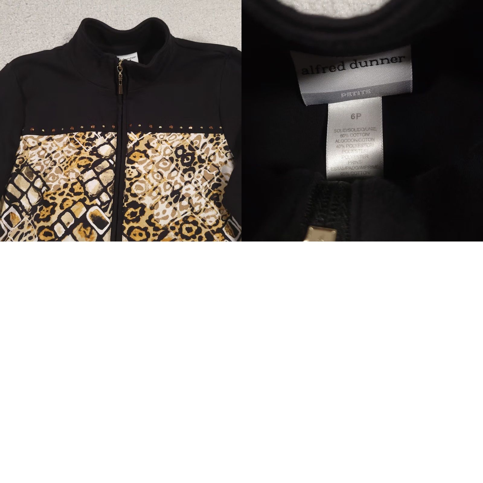 Vintage Alfred Dunner Black Zip Up Jacket Blazer Size 6P Animal Print Jacket Womens Size M / US 6-8 / IT 42-44 - 8 Thumbnail