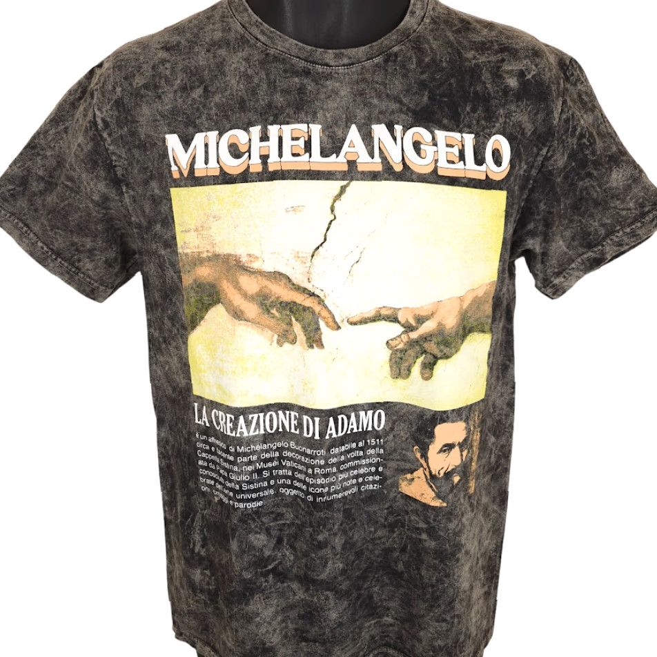 Vintage Michelangelo T Shirt Mens Size Medium Gray The Creation Of Adam Art Tee Size US M / EU 48-50 / 2 - 2 Thumbnail