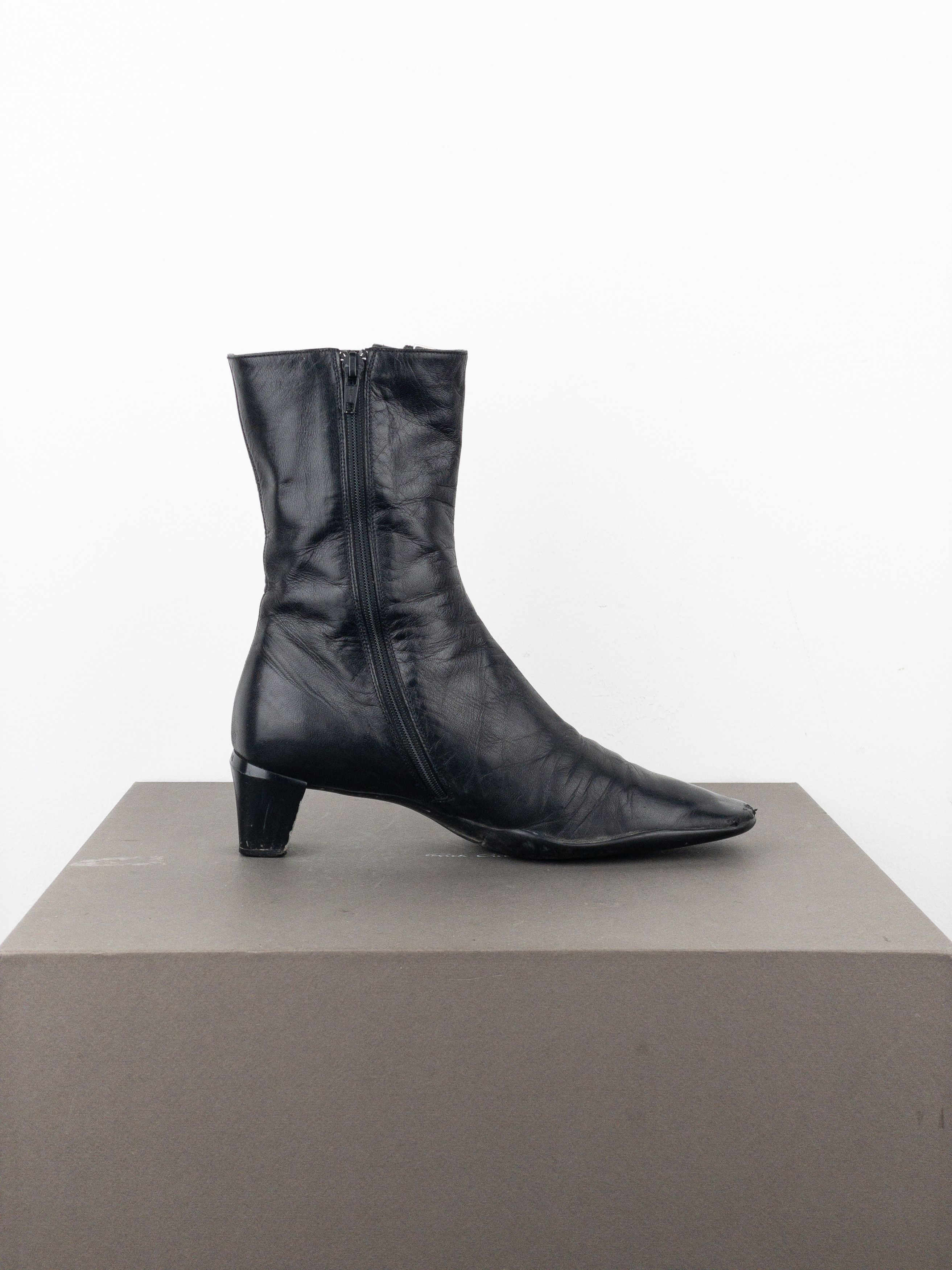Prada 2000s Square Toe Sports Buckle Kitten Heel Ankle Boots