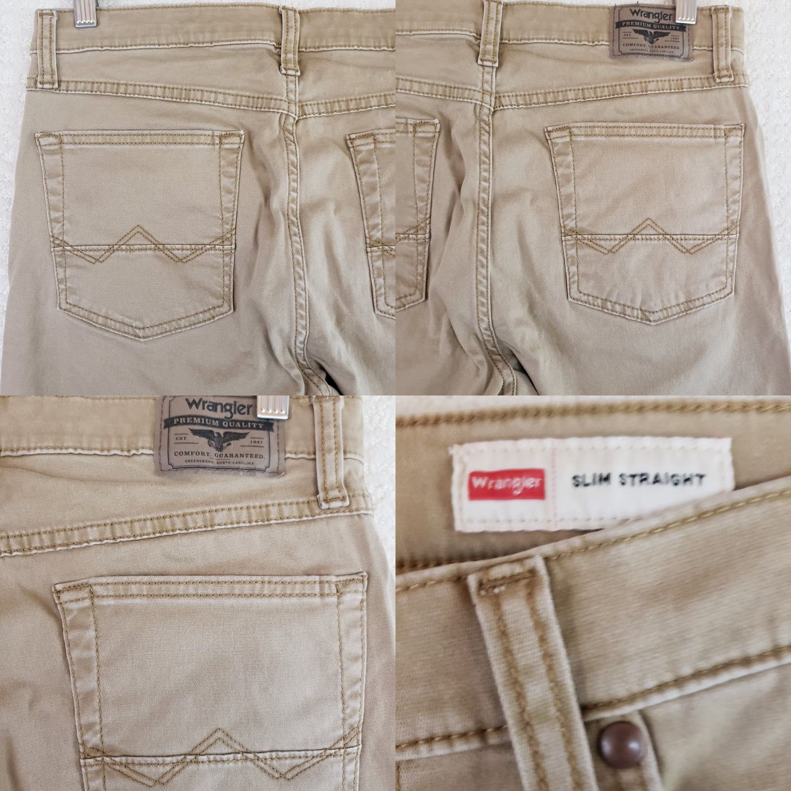 Wrangler Wrangler 5 Star Premium Slim Straight Jeans Tan 32x32 Mens Regular Cotton Elastane Stretch 5-Pocket USA Cowboy Logo Zipper Button Denim Size US 32 / EU 48 - 9 Thumbnail