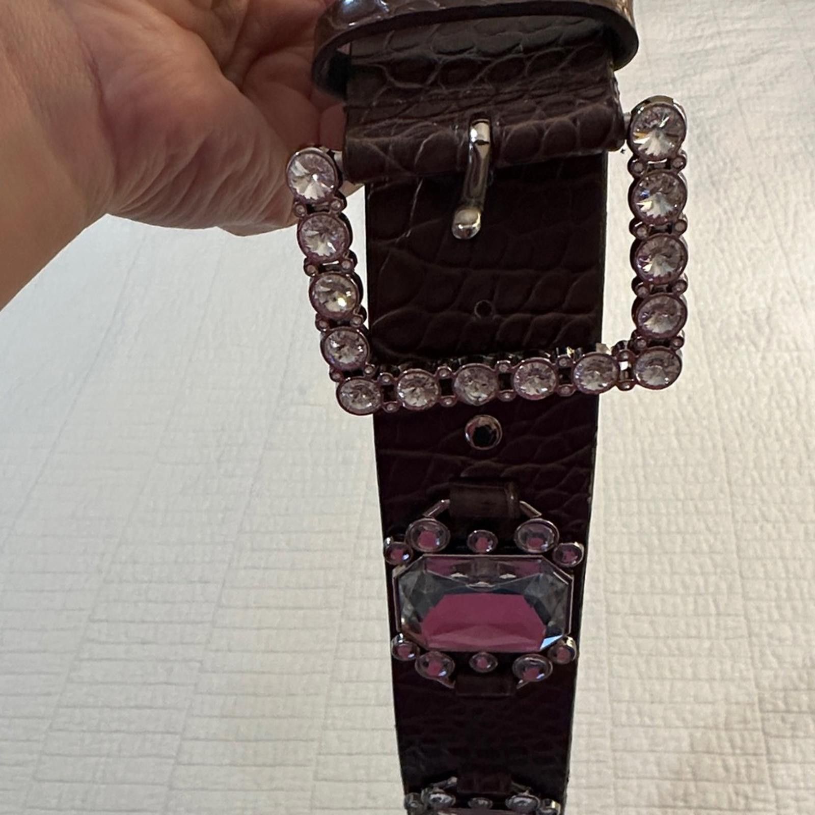 Other Y2K 90’s Brown faux leather rhinestone Embellished Belt Size ONE SIZE - 3 Thumbnail
