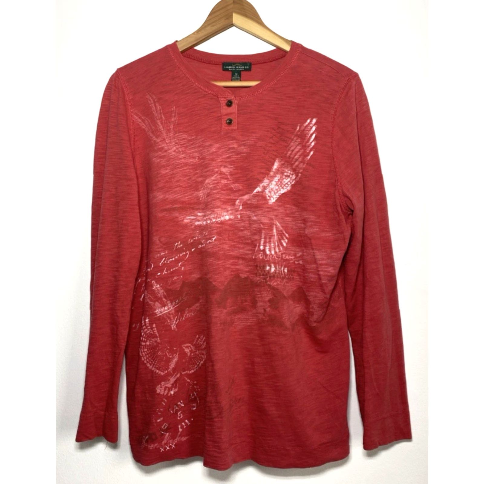 Vintage VINTAGE Lauren Jeans Co. Ralph Lauren Women's Long Sleeve Henley Shirt 1X Brick Red Cotton Mens Women's Girls? Size XL / US 12-14 / IT 48-50 - 2 Thumbnail