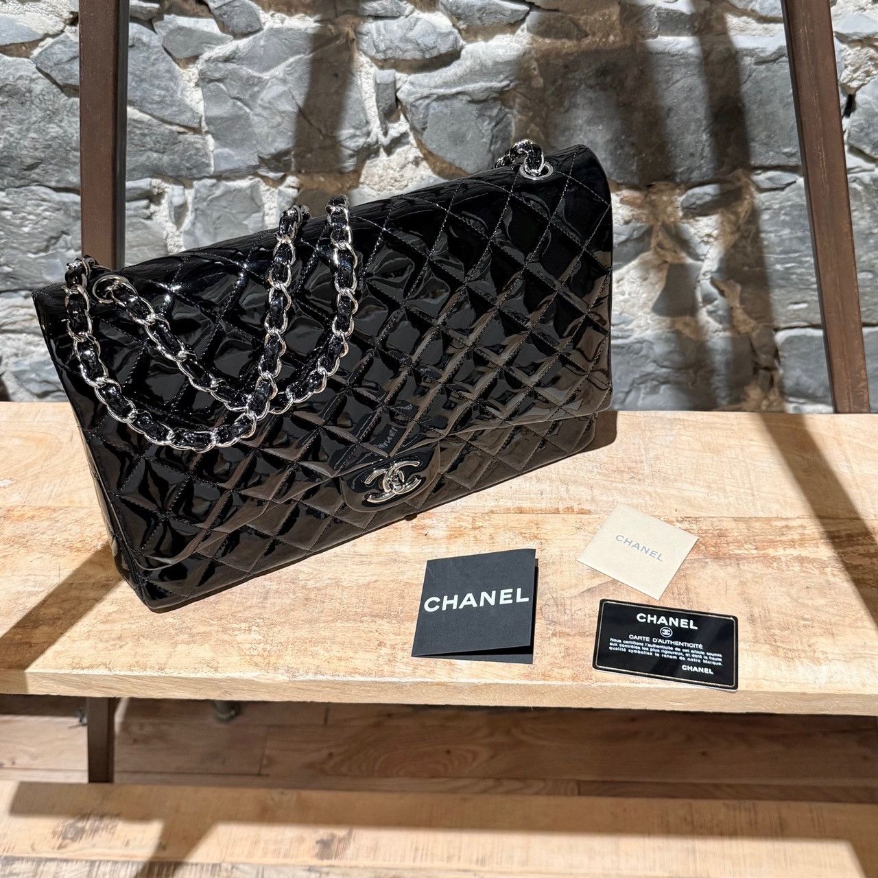 Chanel Chanel Black Patent Leather Maxi Classic Double Flap Bag Size ONE SIZE - 20 Thumbnail