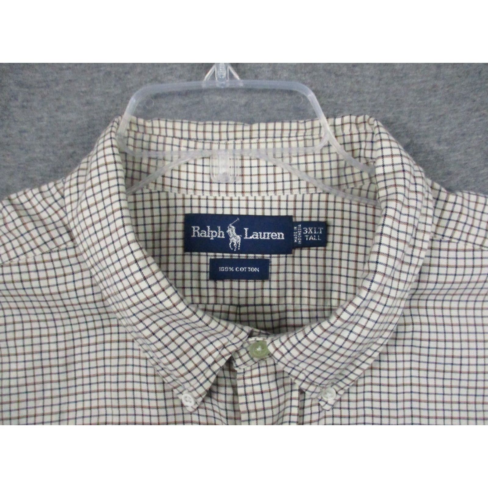 Ralph Lauren Ralph Lauren Shirt 3XLT Tall Button-Down Check Blue Pony On Eggshell Beige Cotton Size US XXL / EU 58 / 5 - 3 Thumbnail