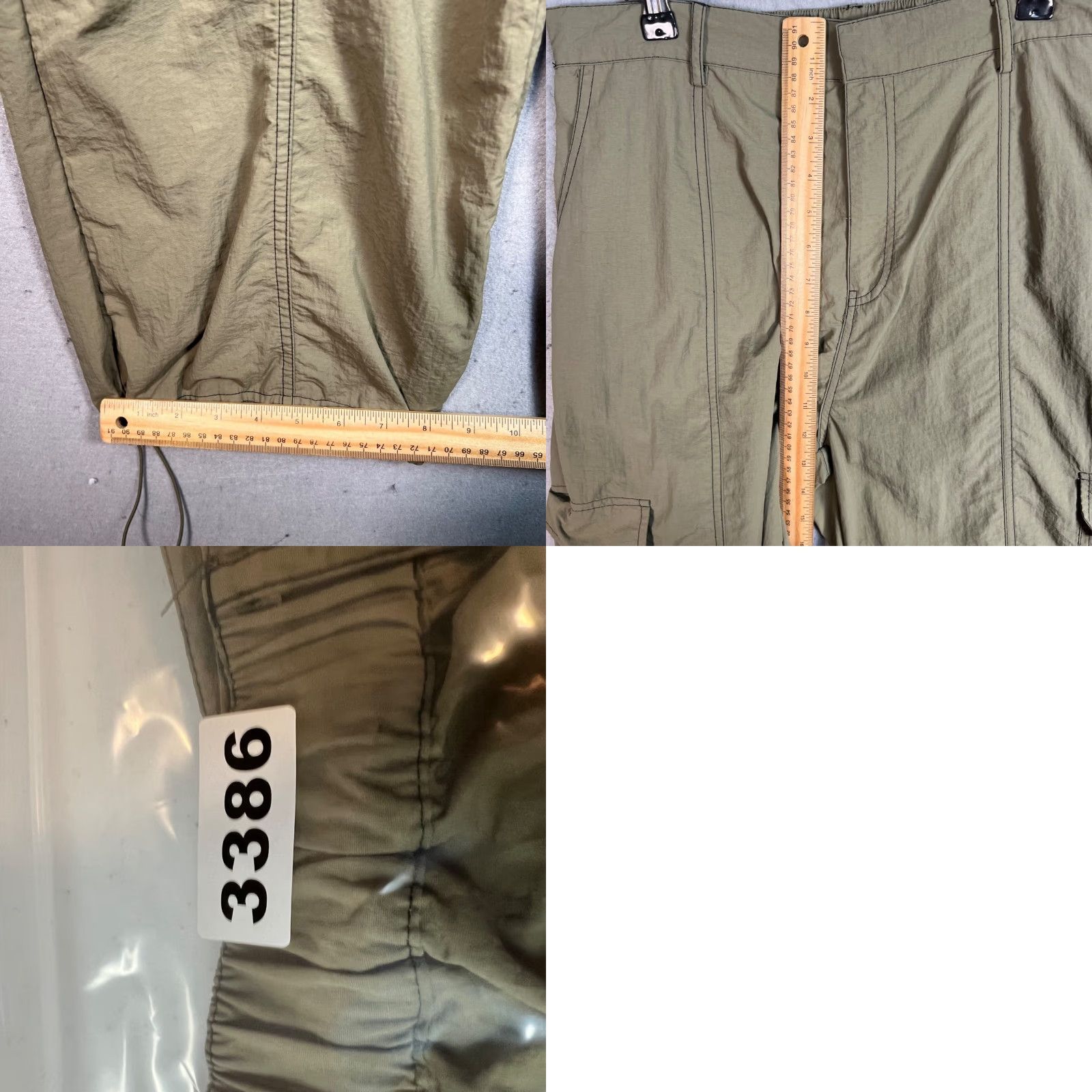 Olive Love Tree Womens L Wide Leg Cargo Pants Olive Green Drawstring Cuffs Size 36" / US 14 / IT 50 - 8 Thumbnail