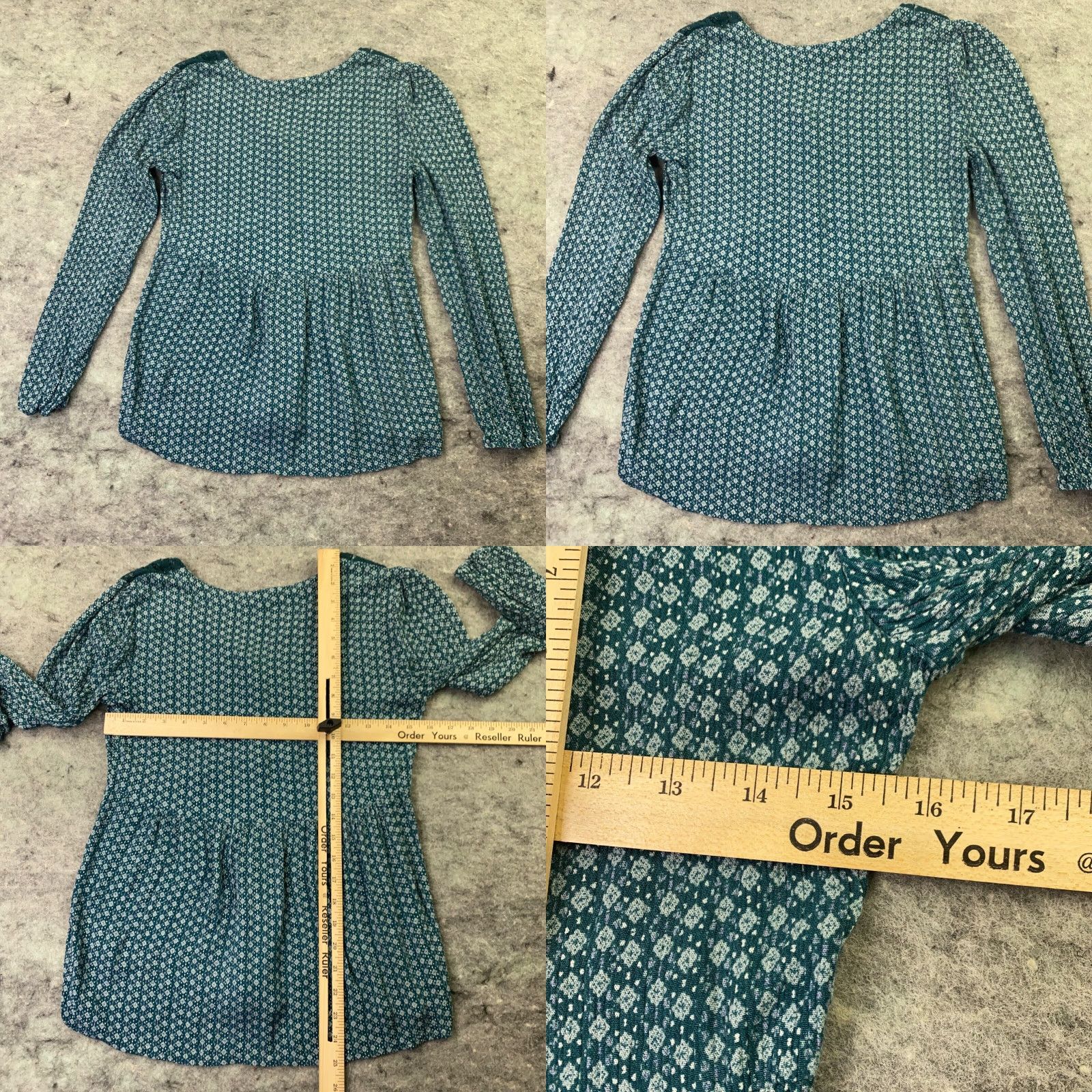 Vintage Maurices Womens Shirt Top XS Green V Neck Lace Accents Rayon Long Sleeve Geometric Tunic Blouse Size XS / US 0-2 / IT 36-38 - 8 Thumbnail