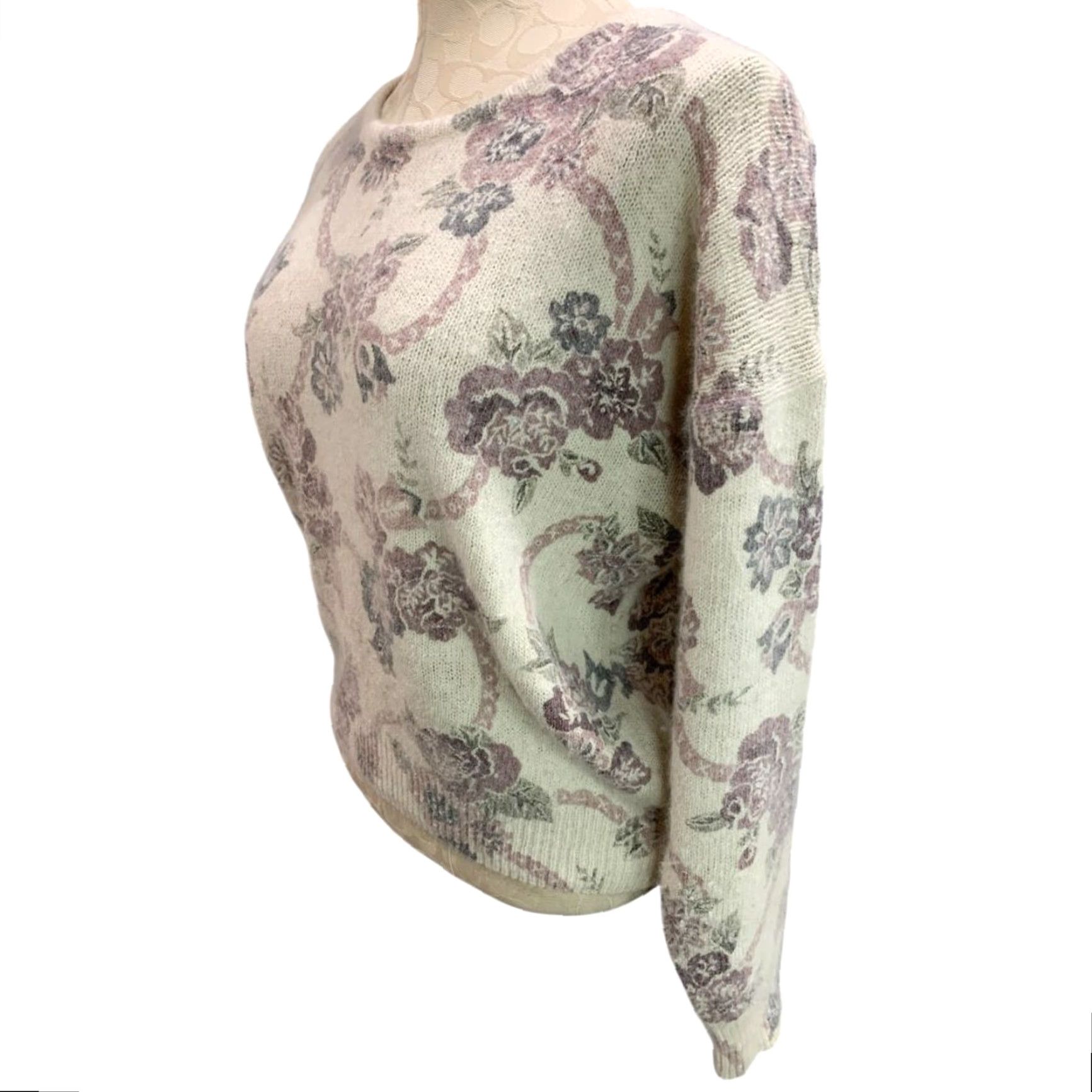 VINTAGE Rachel Max Womens Silk Angora Blend Floral Sweater Shirt