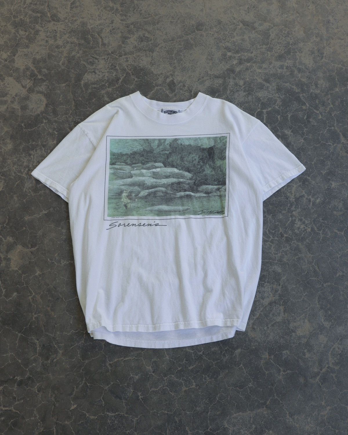 Vintage 1990s Archive Sorensen’s America Fishing Art Tee - L